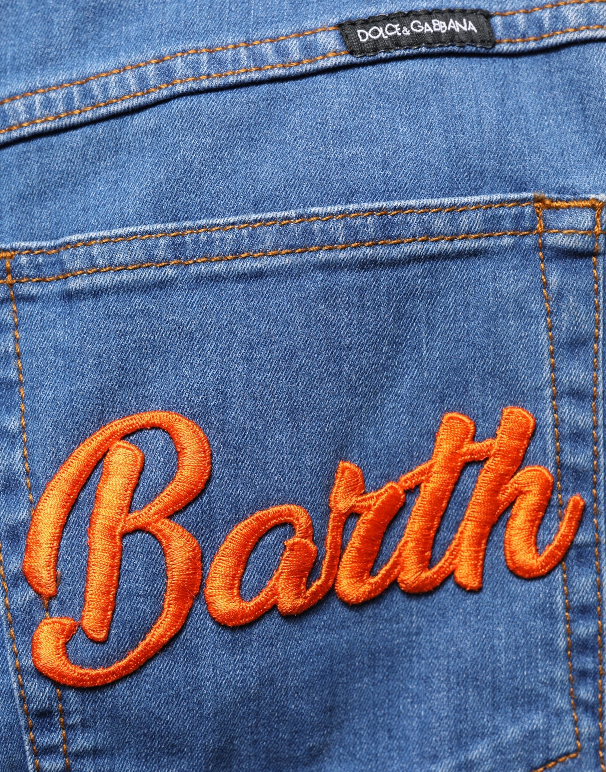 Dolce & Gabbana Blue Embellished Wide Cropped Denim Jeans Dolce & Gabbana