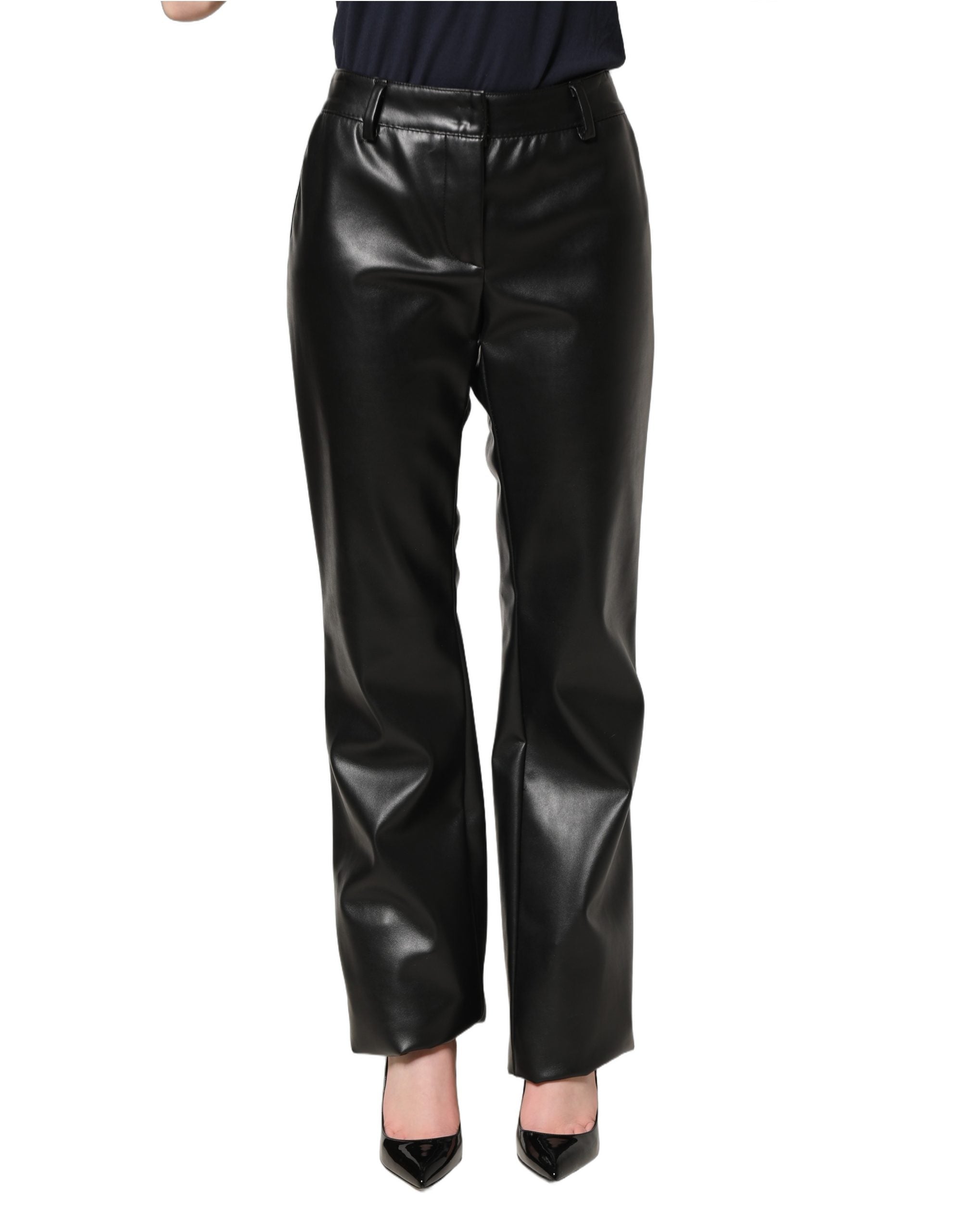 Dolce & Gabbana Black PU Leather High Waisted Trouser Pants Dolce & Gabbana