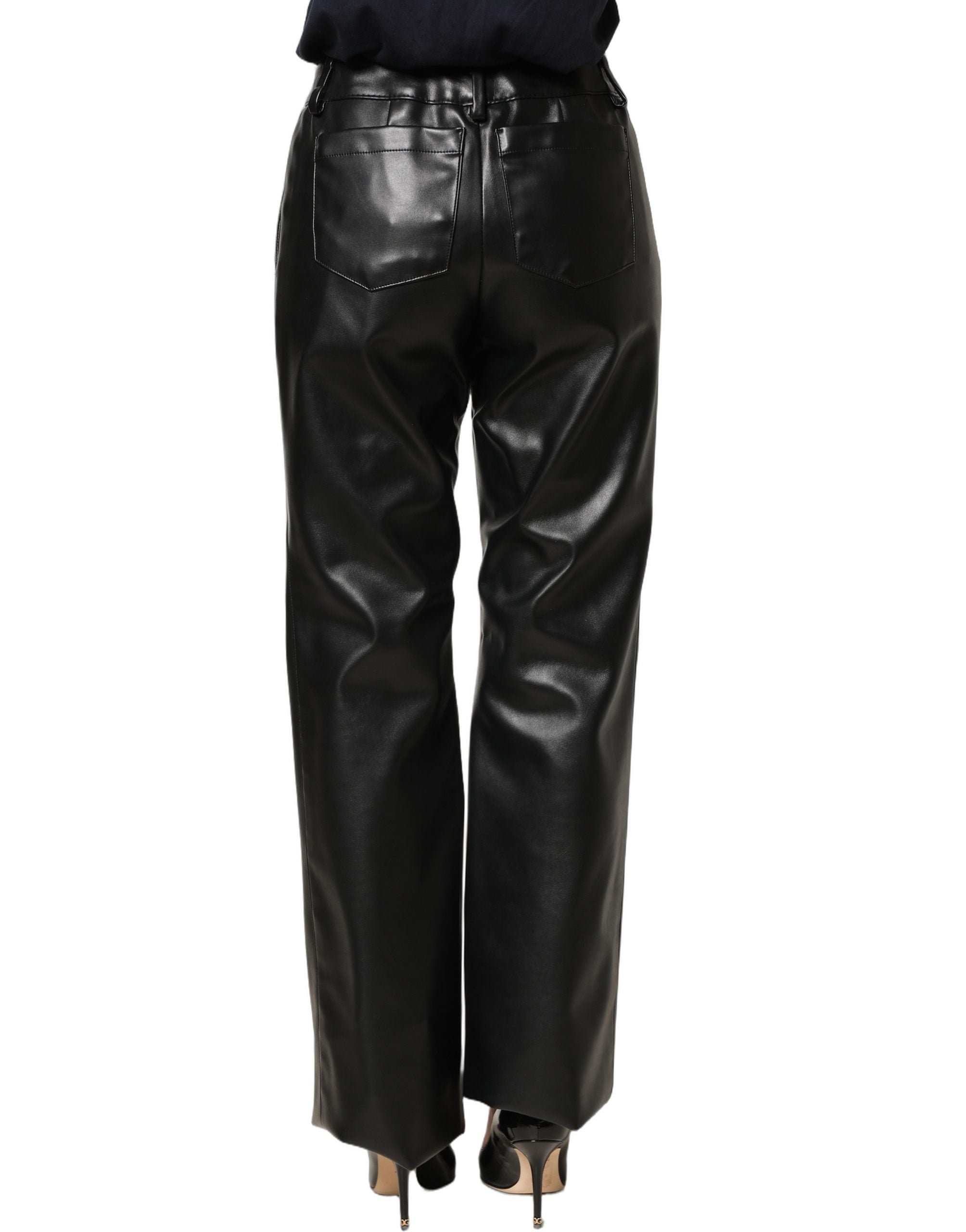 Dolce & Gabbana Black PU Leather High Waisted Trouser Pants Dolce & Gabbana