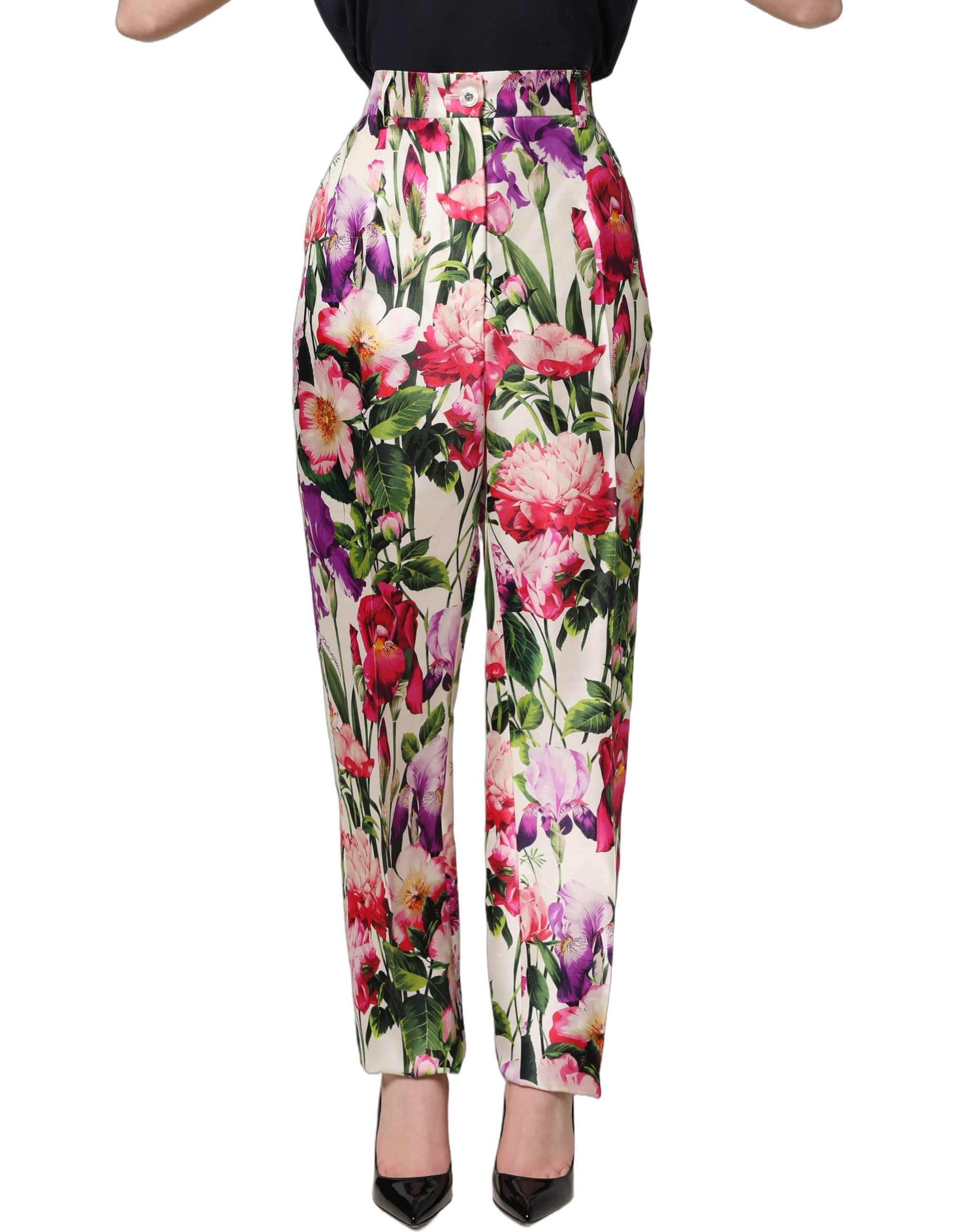 Dolce & Gabbana Multicolor Floral Print Tapered Trouser Pants Dolce & Gabbana