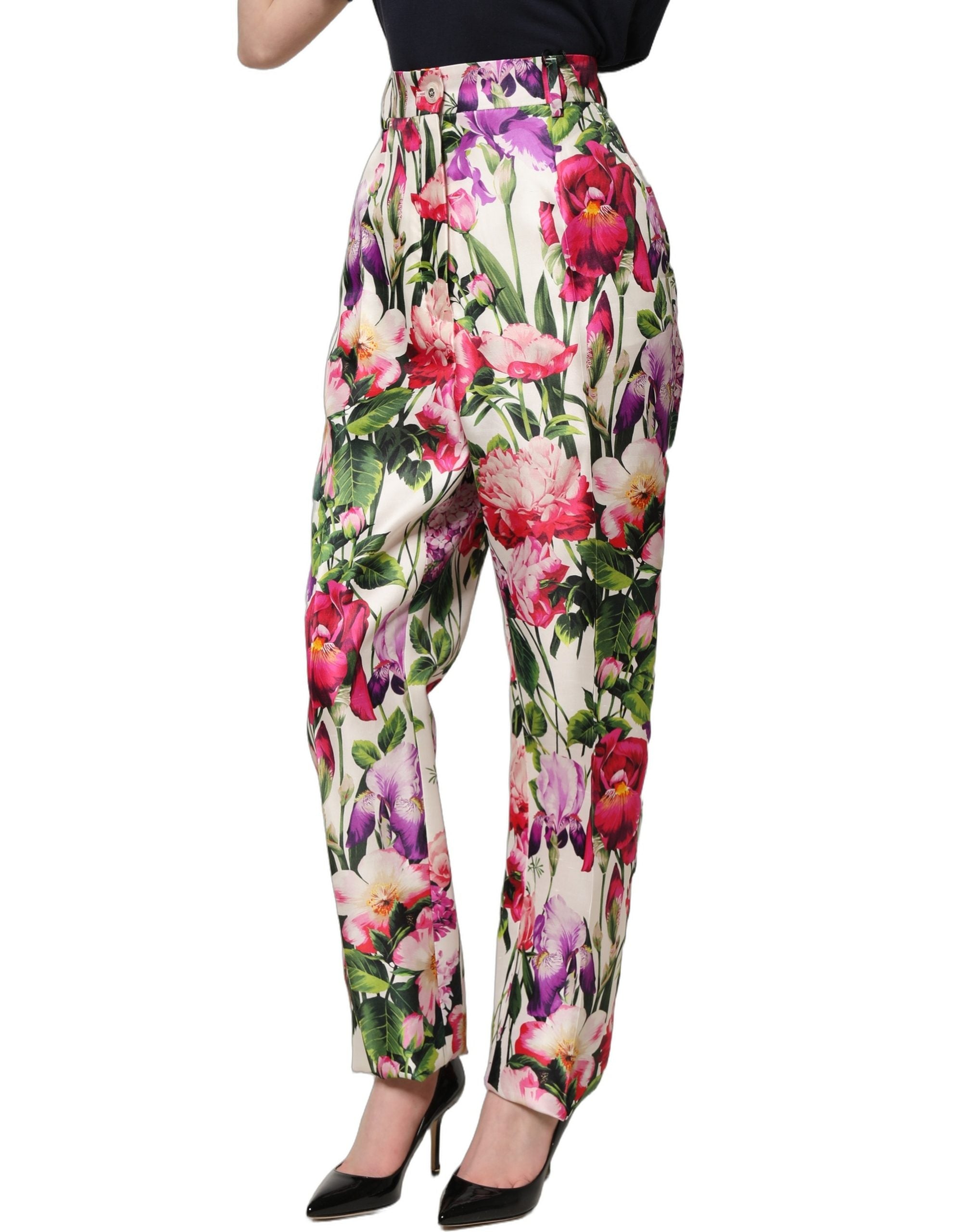 Dolce & Gabbana Multicolor Floral Print Tapered Trouser Pants Dolce & Gabbana