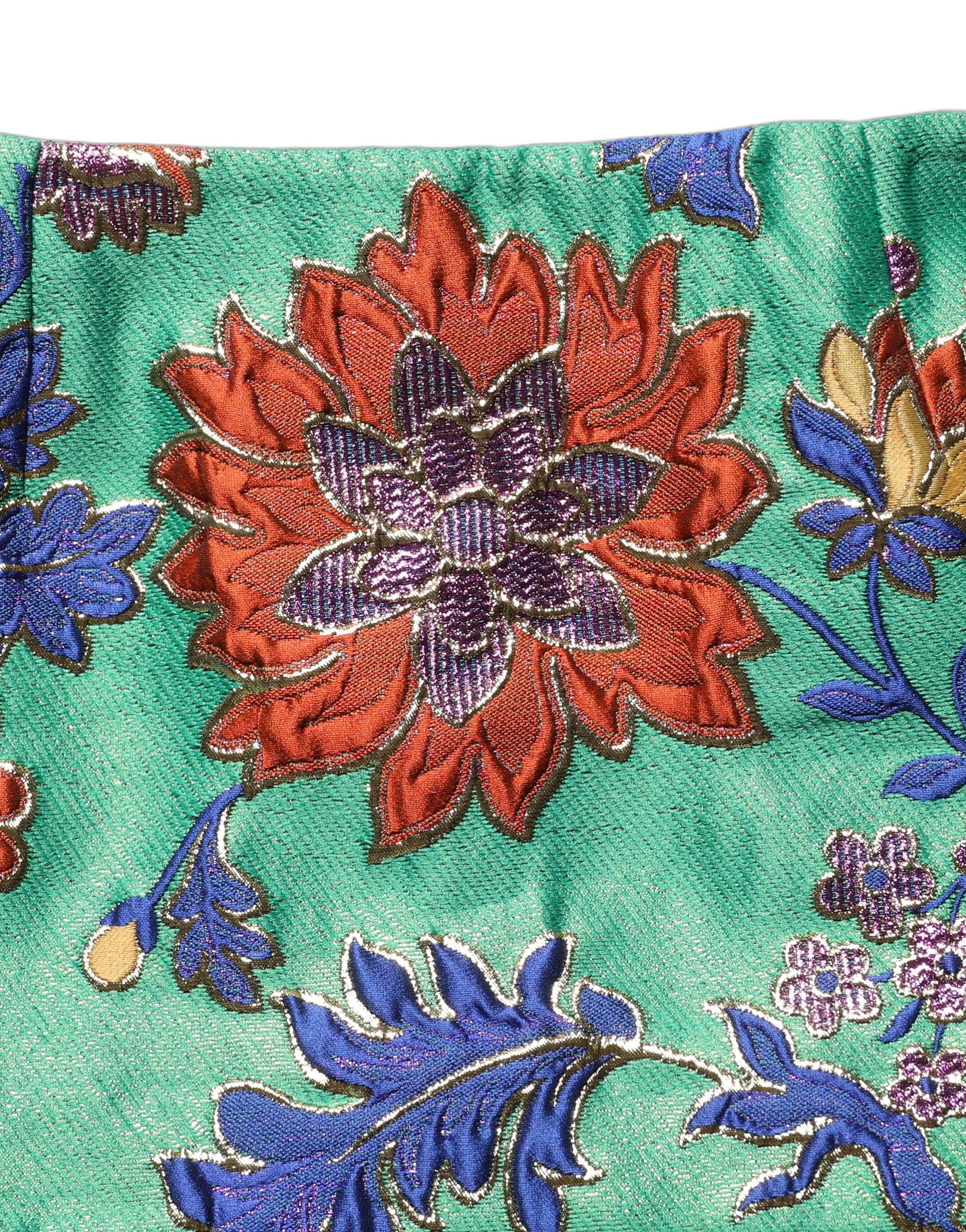 Dolce & Gabbana Green Floral Jacquard High Waist Mini Skirt Dolce & Gabbana