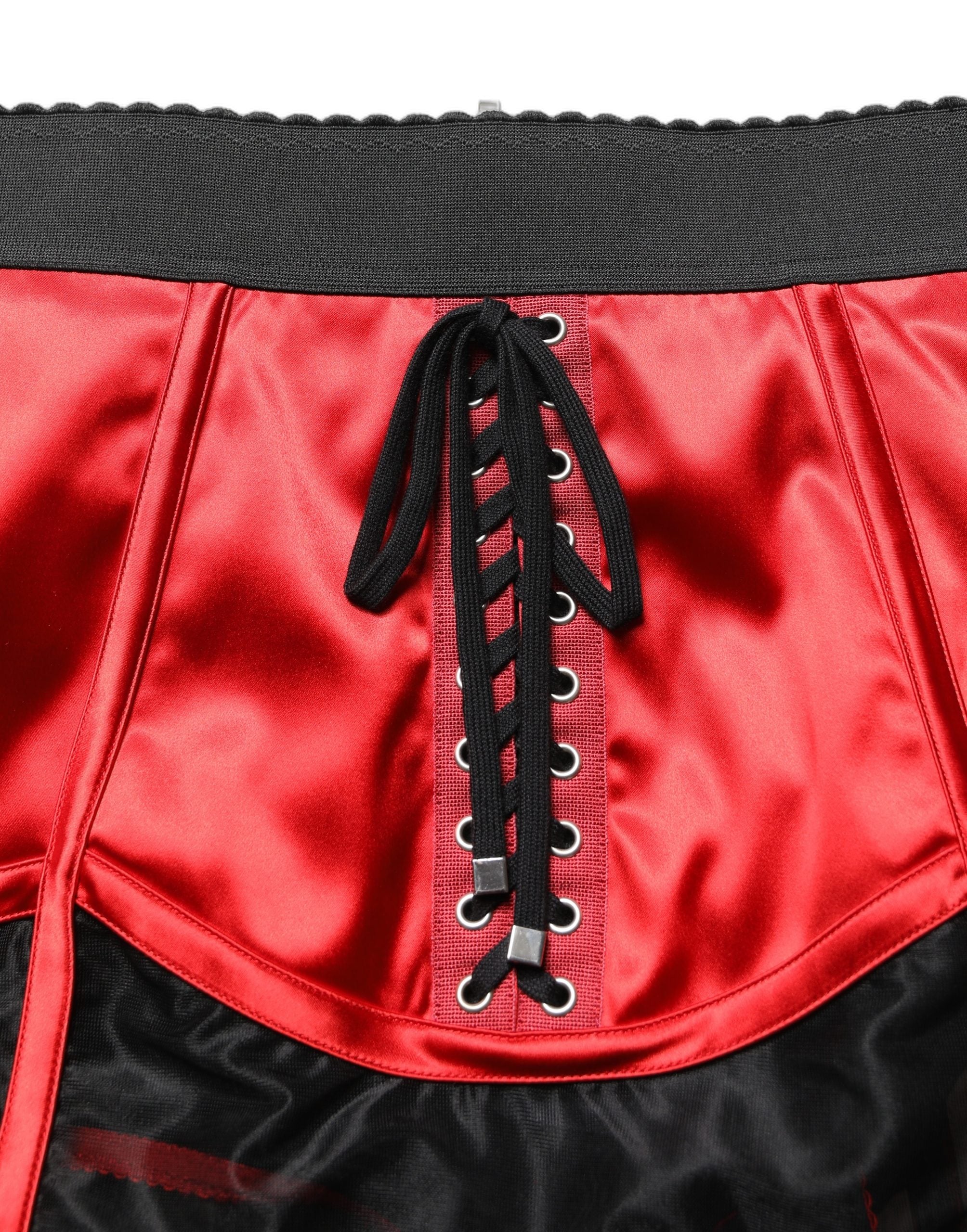 Dolce & Gabbana Red Satin Corset Style High Waist Mini Skirt Dolce & Gabbana