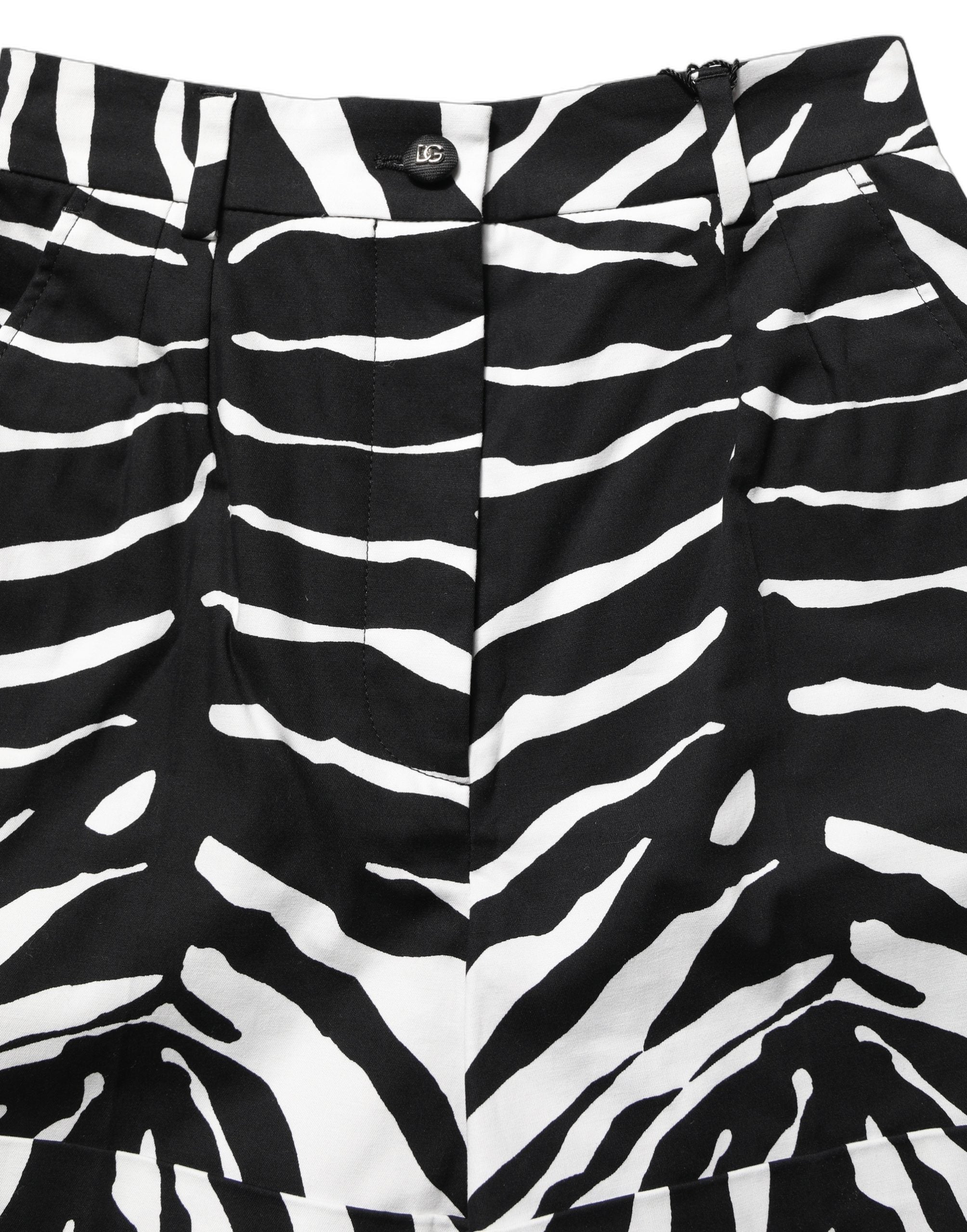Dolce & Gabbana Black White Zebra Print Cotton High Waist Shorts Dolce & Gabbana