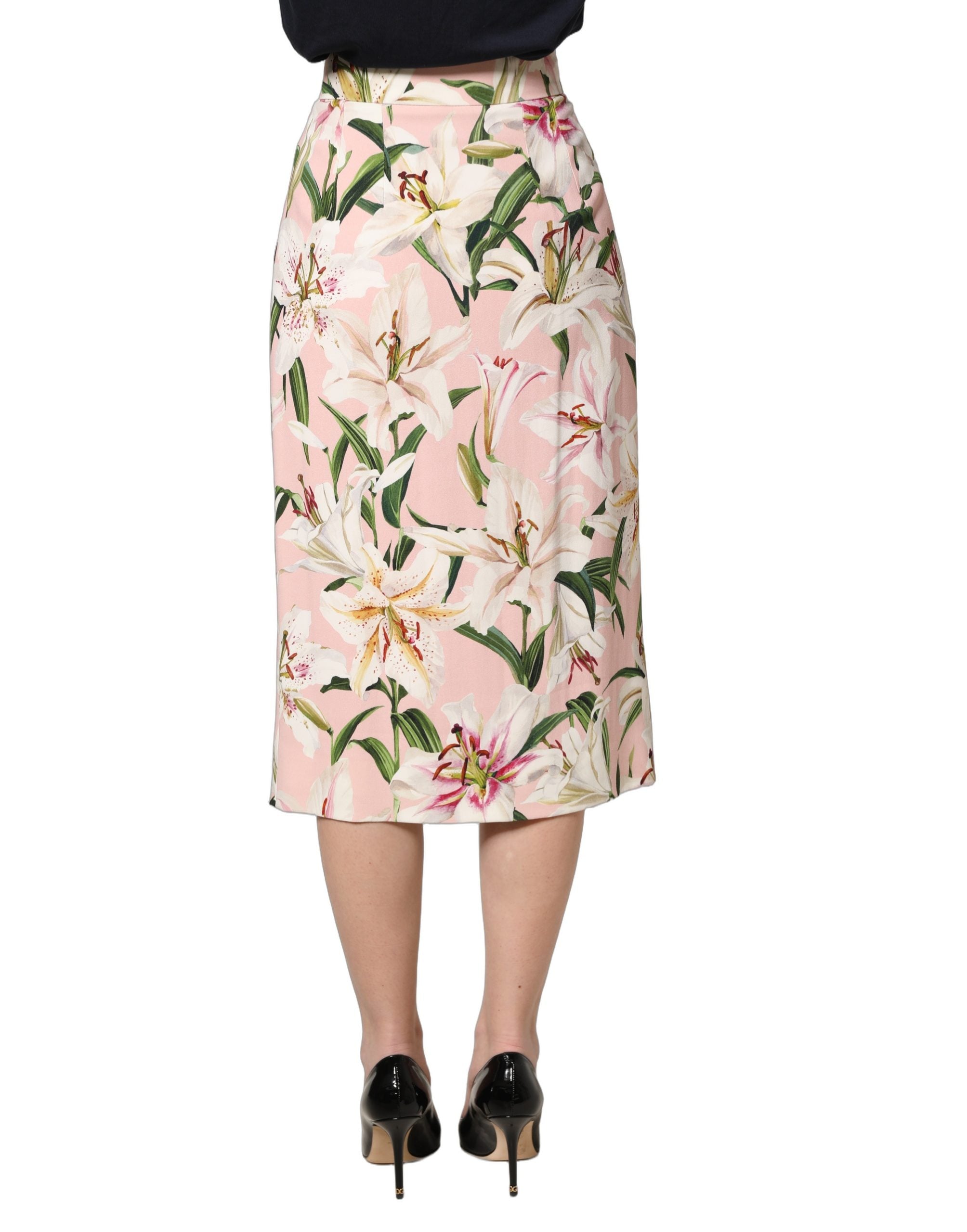 Dolce & Gabbana Pink Lilium Print High Waist Pencil Skirt Dolce & Gabbana