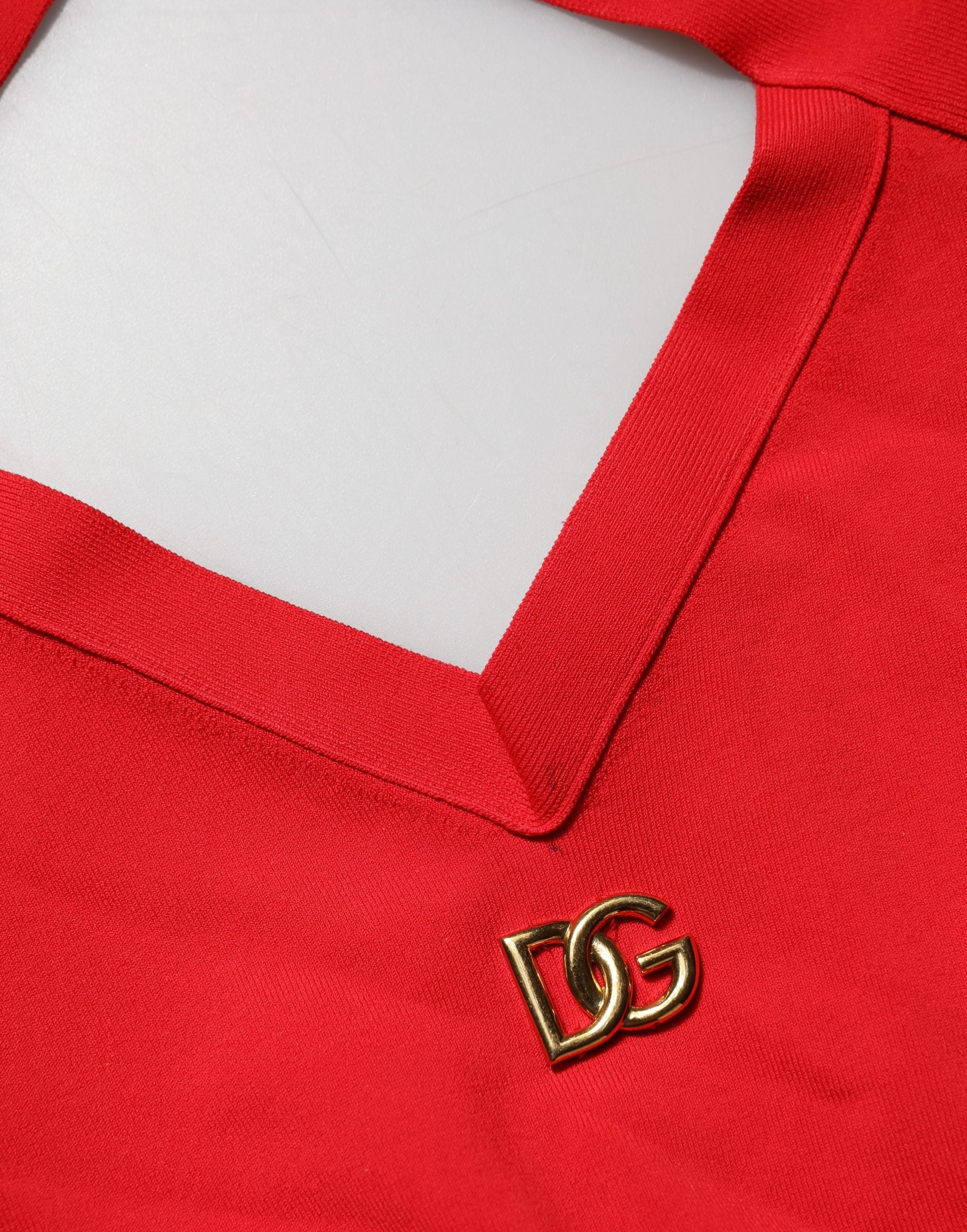 Dolce & Gabbana Red Viscose Sleeveless Halter Crop Tank Top Dolce & Gabbana