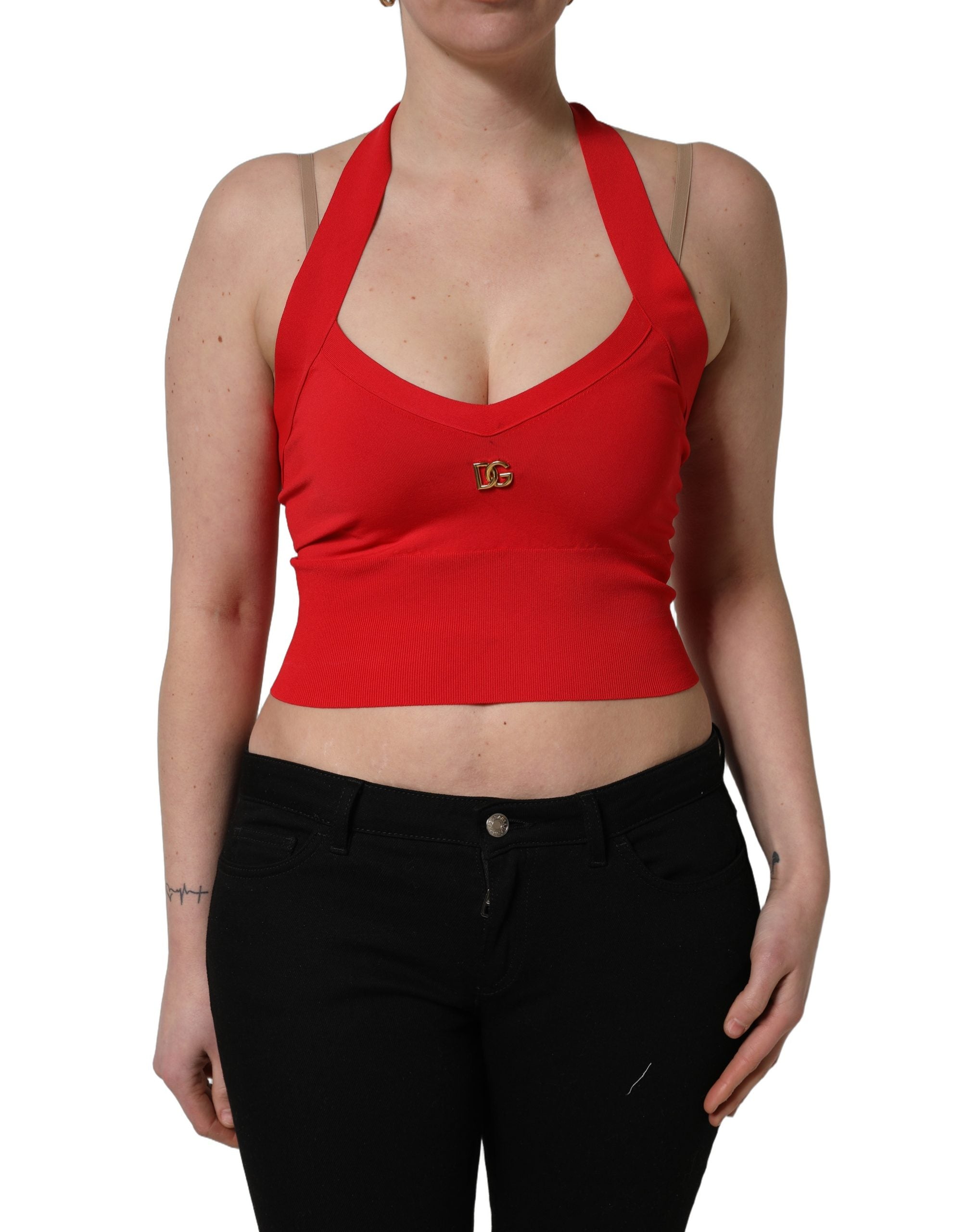 Dolce & Gabbana Red Viscose Sleeveless Halter Crop Tank Top Dolce & Gabbana