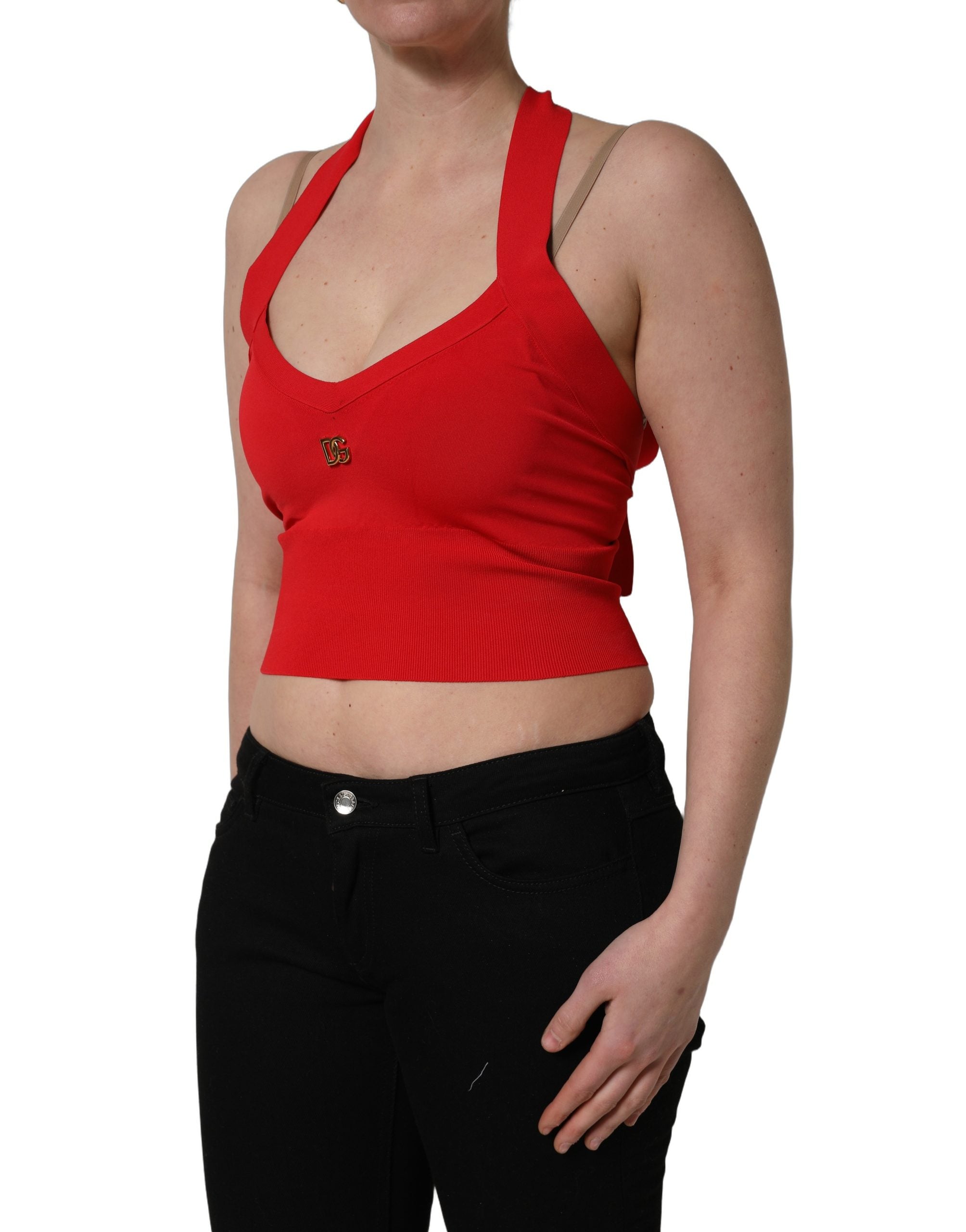 Dolce & Gabbana Red Viscose Sleeveless Halter Crop Tank Top Dolce & Gabbana