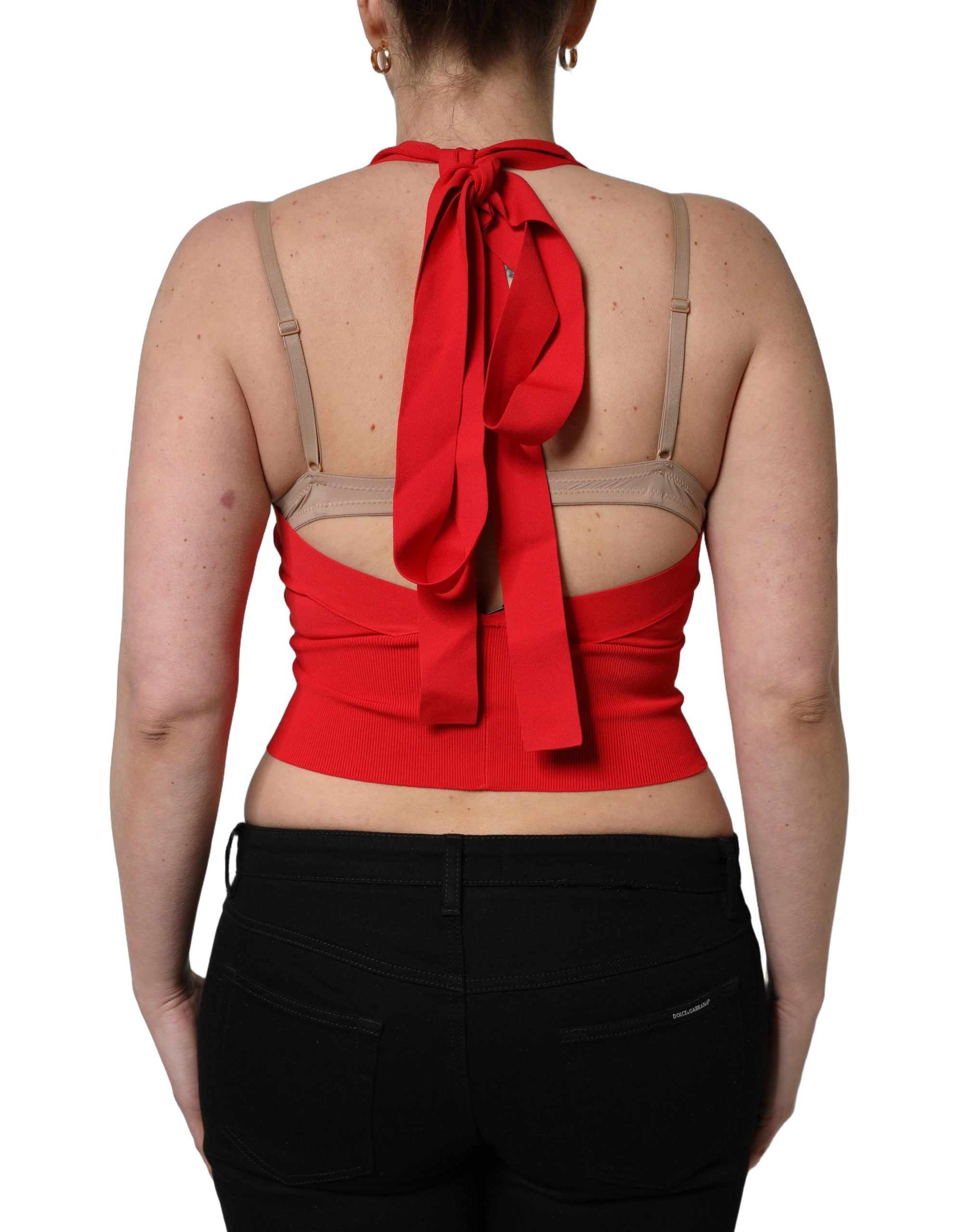 Dolce & Gabbana Red Viscose Sleeveless Halter Crop Tank Top Dolce & Gabbana