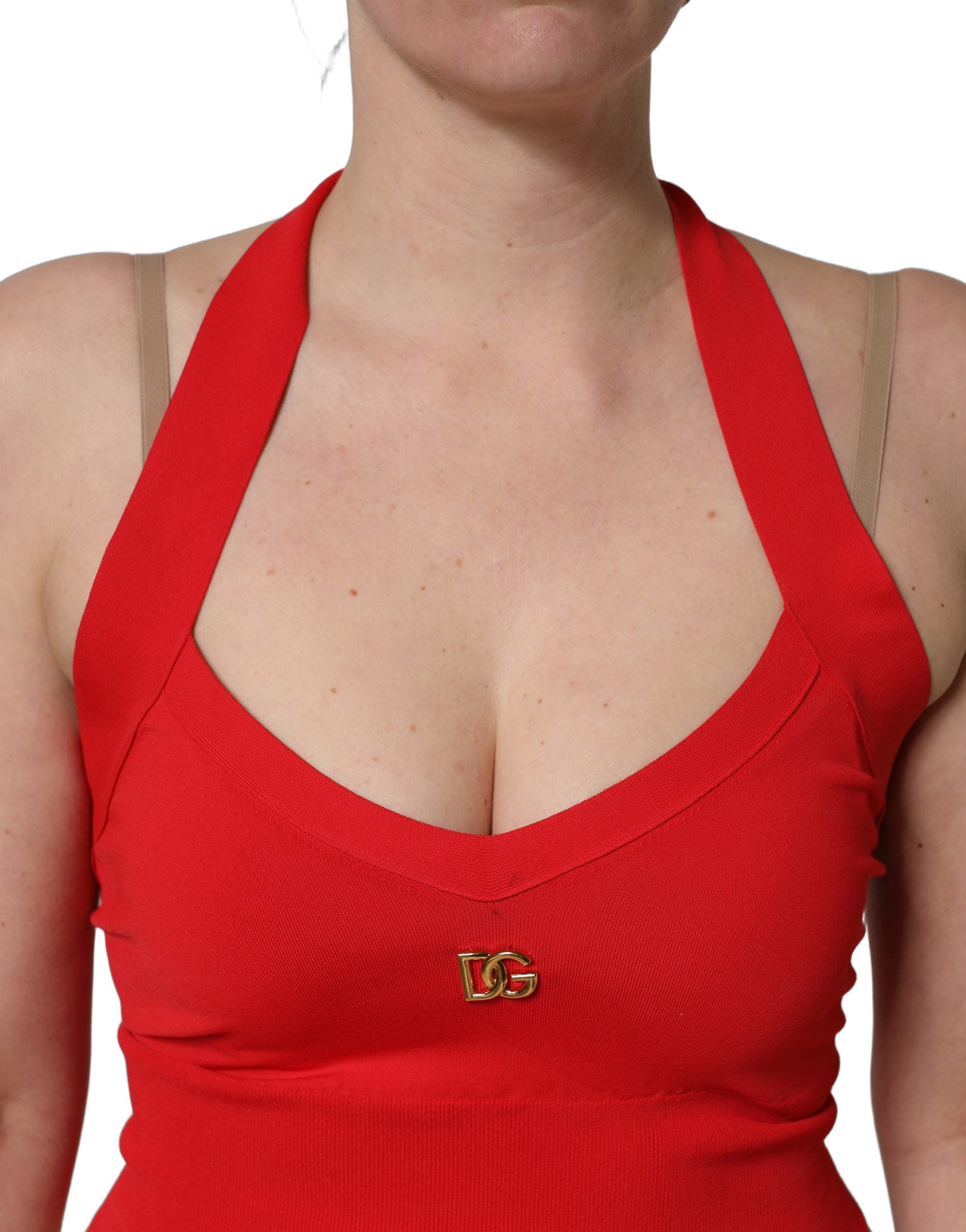 Dolce & Gabbana Red Viscose Sleeveless Halter Crop Tank Top Dolce & Gabbana