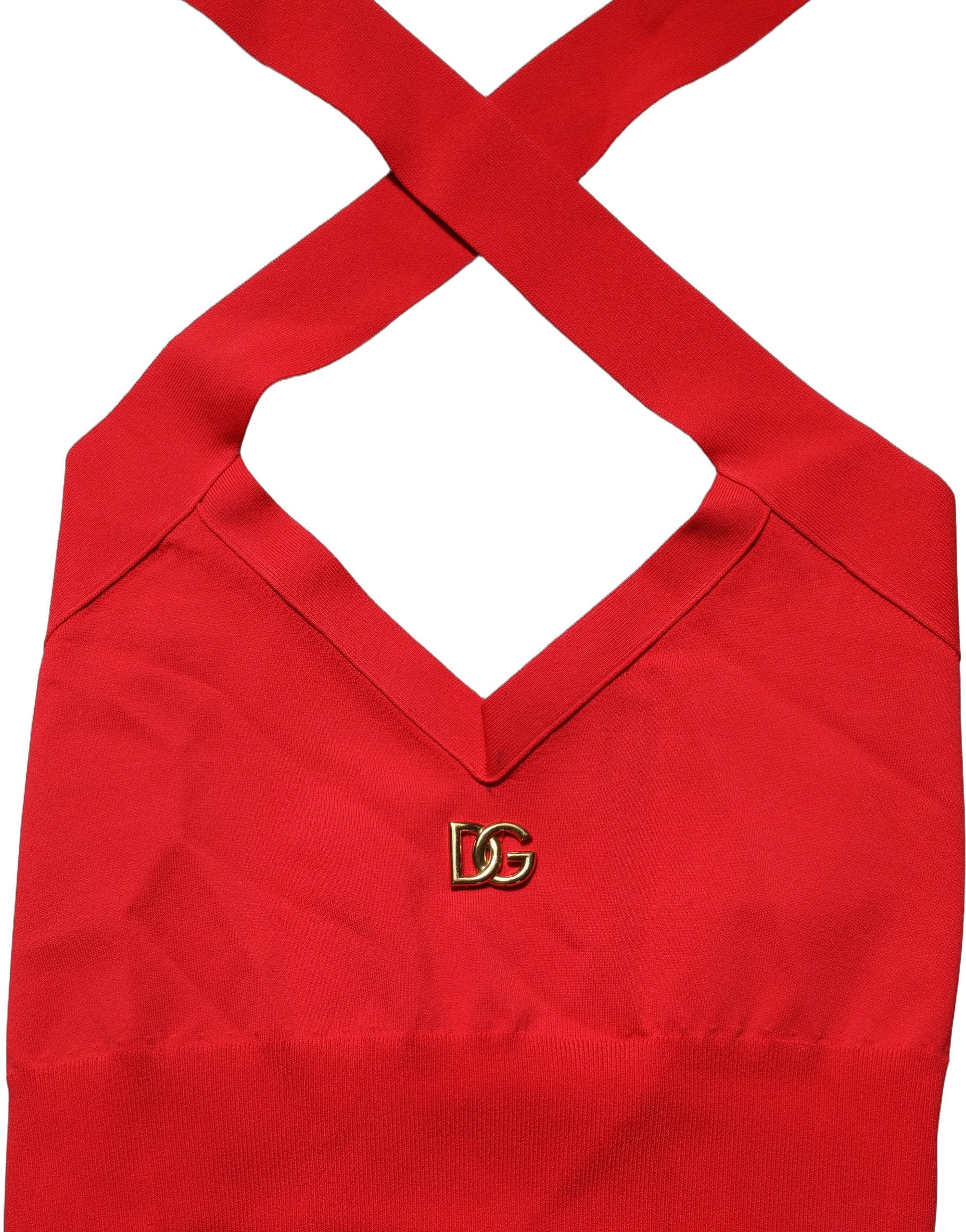 Dolce & Gabbana Red Viscose Sleeveless Halter Crop Tank Top Dolce & Gabbana