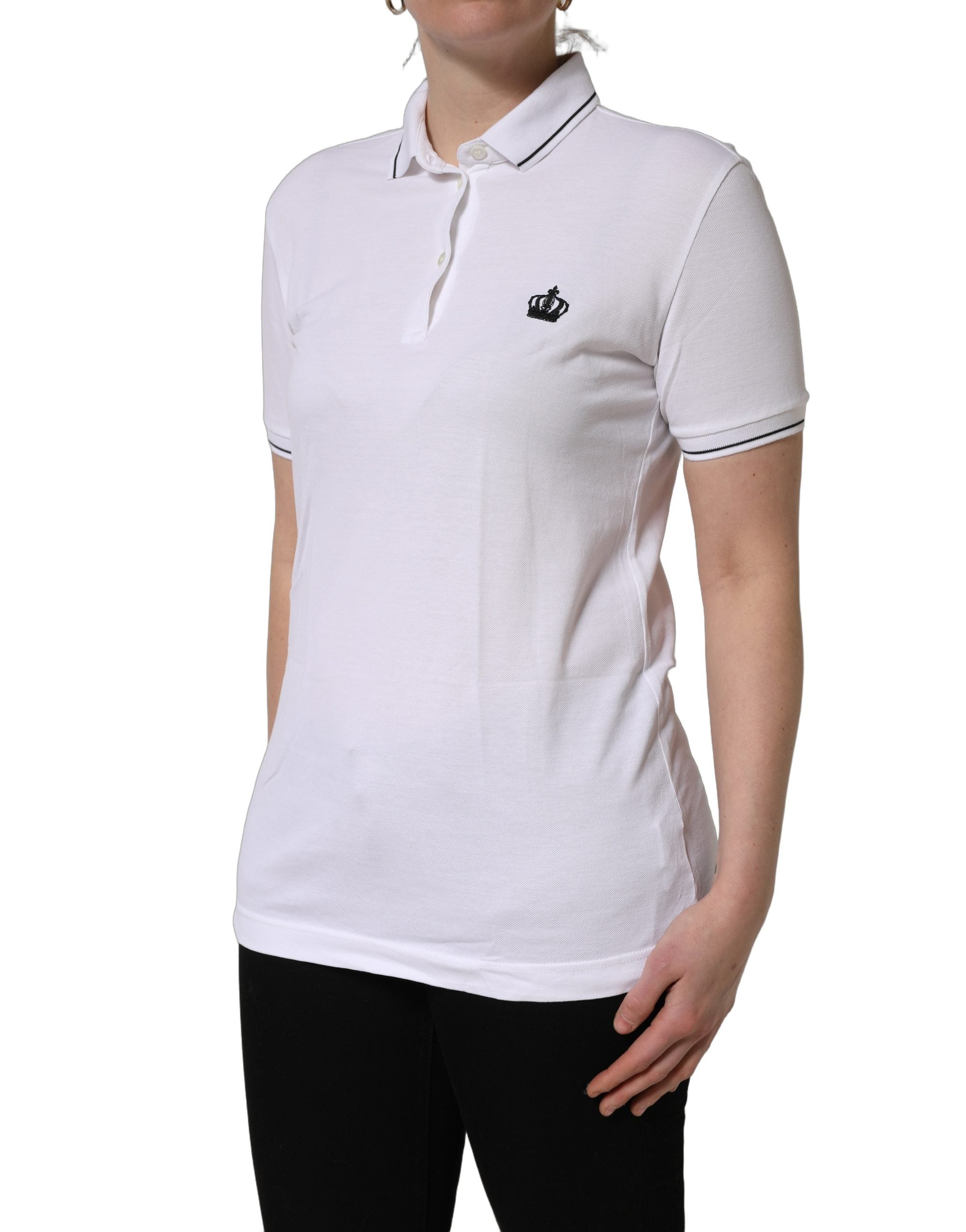 Dolce & Gabbana White Crown Cotton Short Sleeves Polo Top Dolce & Gabbana