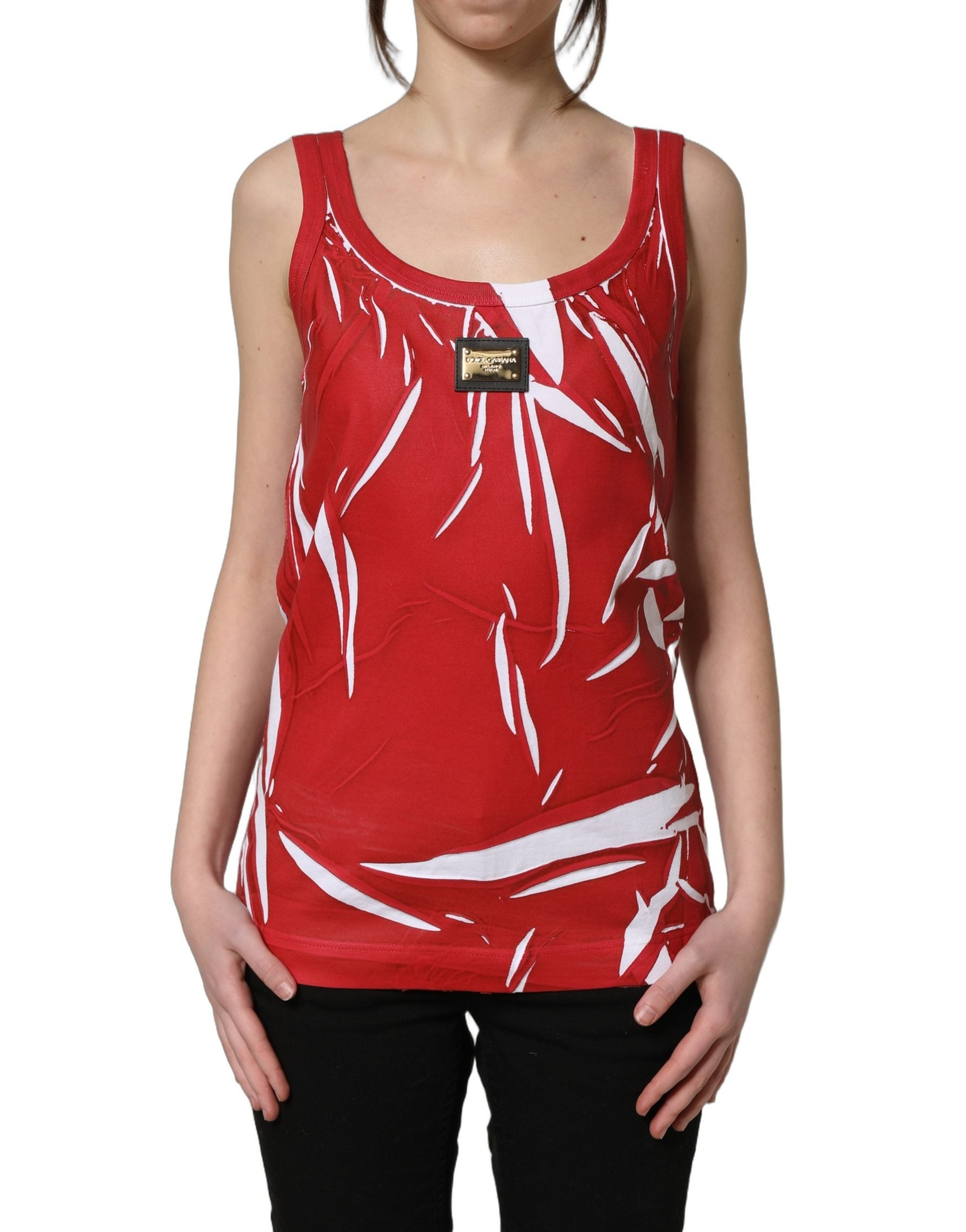 Dolce & Gabbana Red White Abstract Cotton Sleeveless Tank Top Dolce & Gabbana