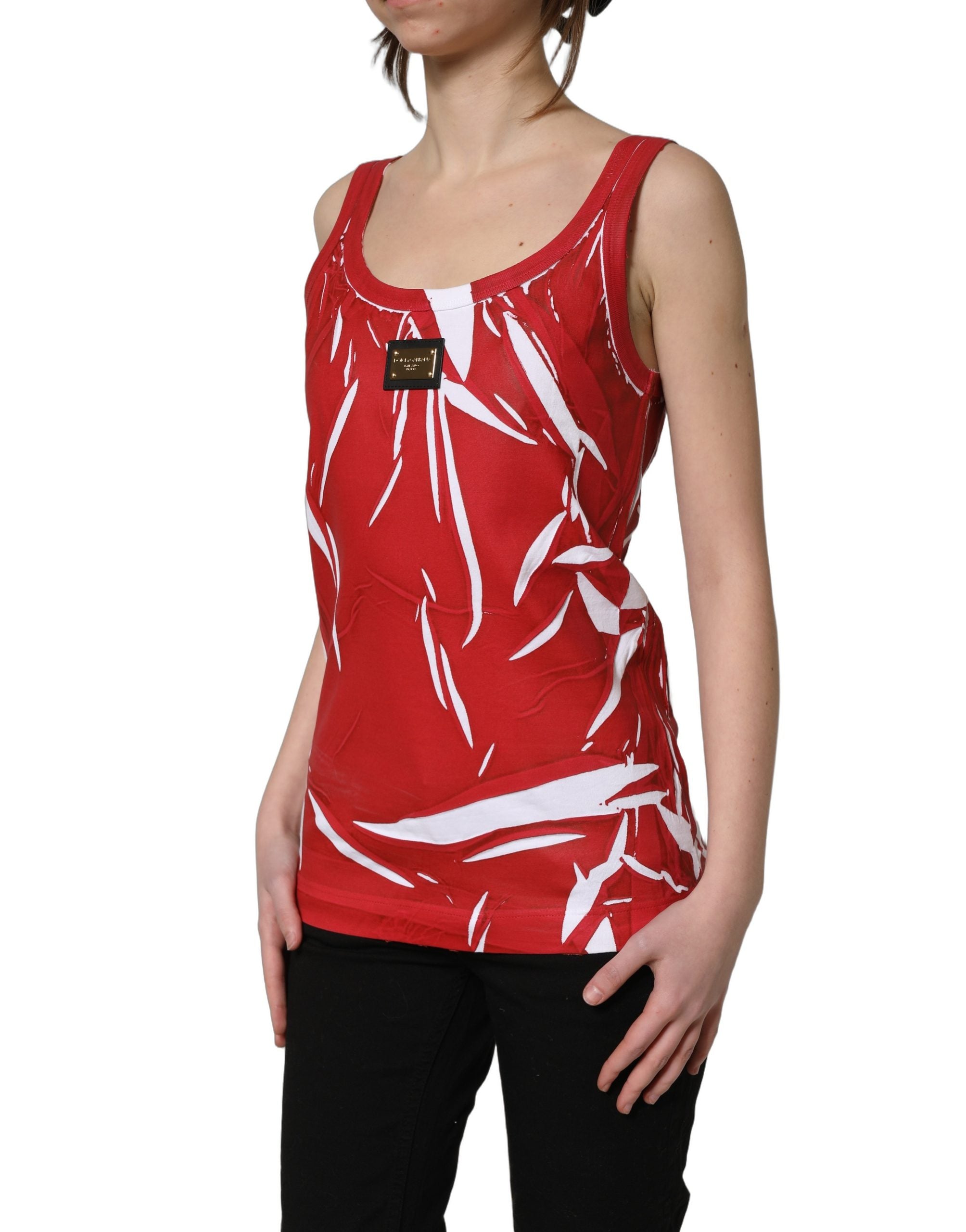 Dolce & Gabbana Red White Abstract Cotton Sleeveless Tank Top Dolce & Gabbana