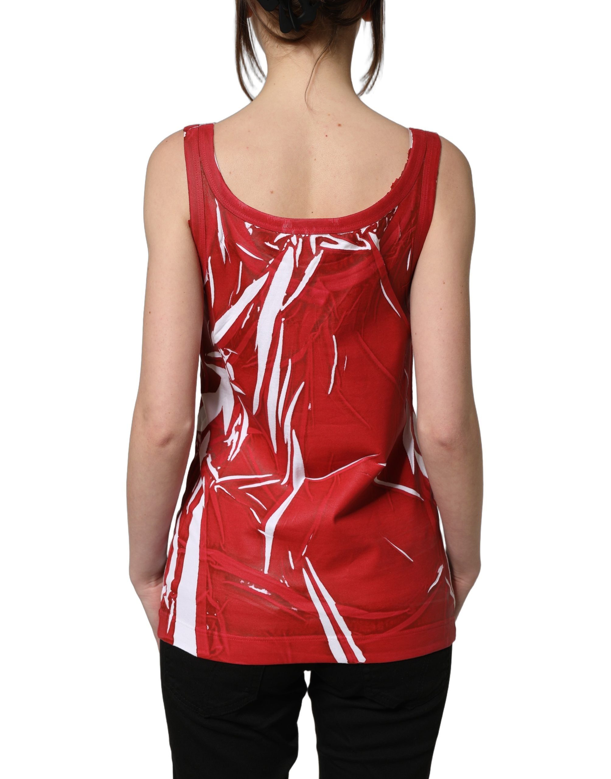 Dolce & Gabbana Red White Abstract Cotton Sleeveless Tank Top Dolce & Gabbana