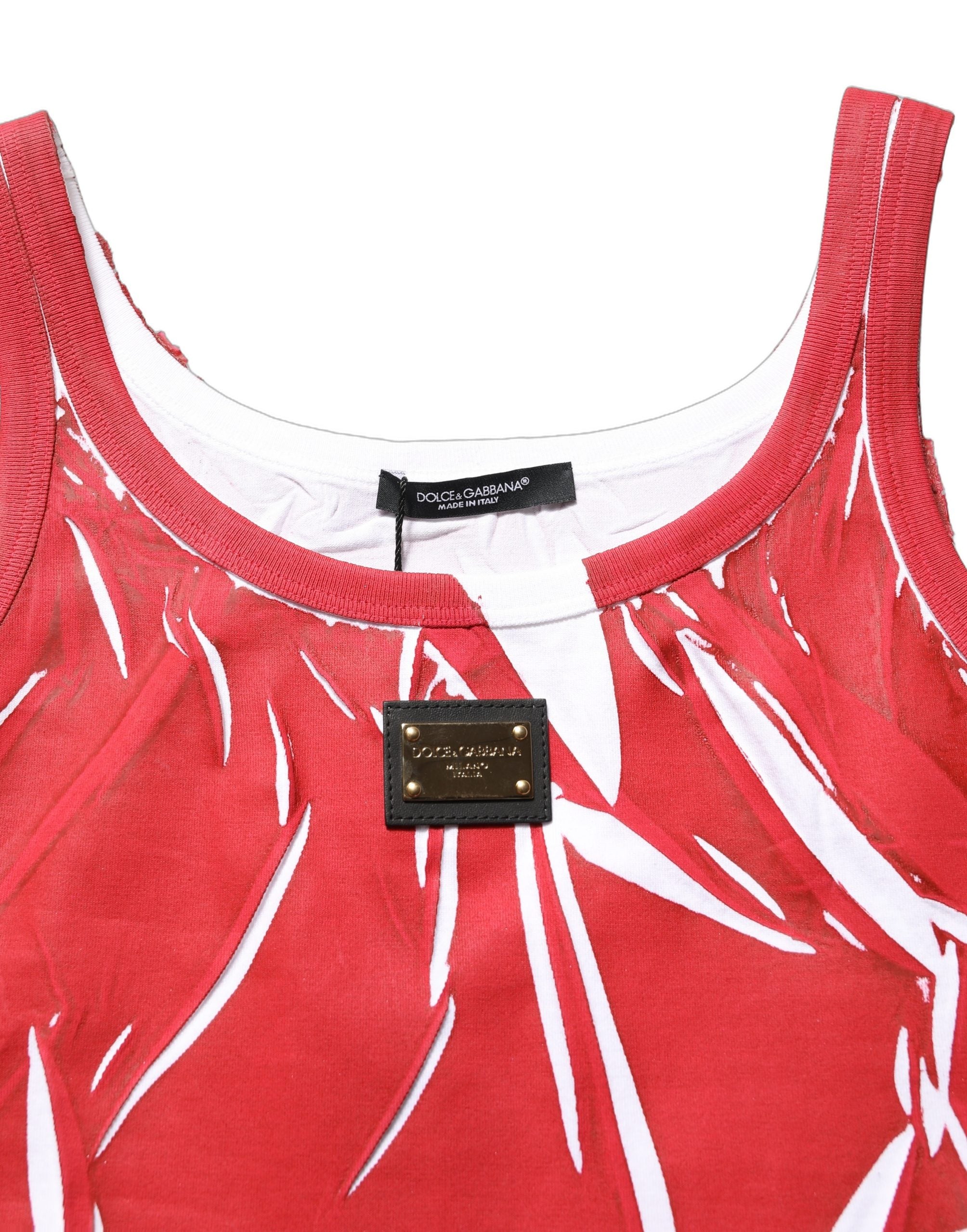 Dolce & Gabbana Red White Abstract Cotton Sleeveless Tank Top Dolce & Gabbana