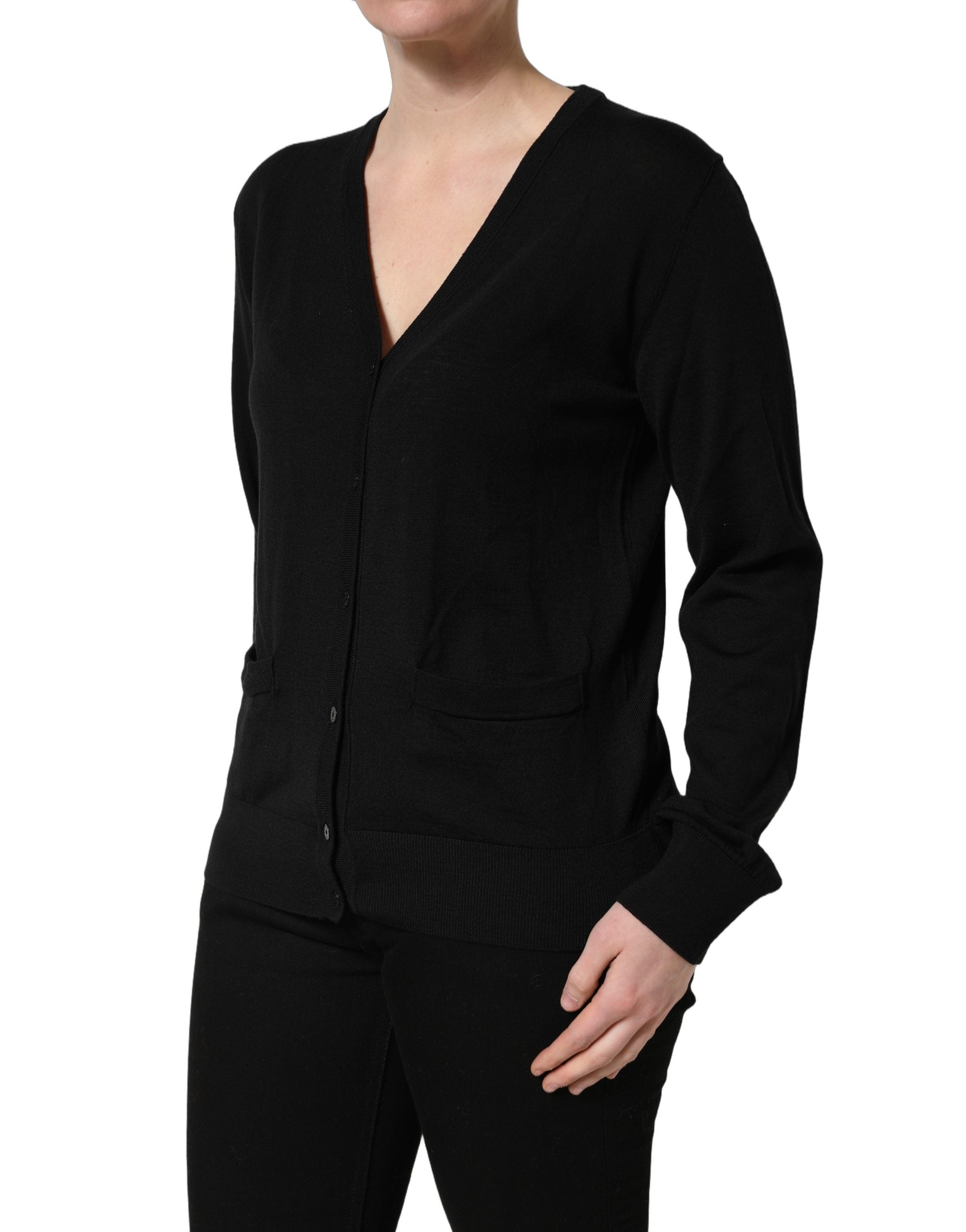 Dolce & Gabbana Black Wool Knit Button Cardigan Sweater Dolce & Gabbana