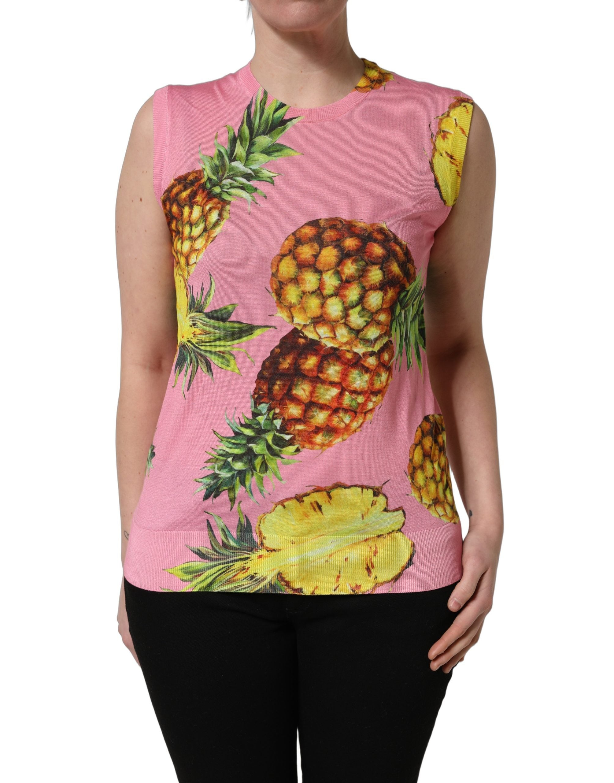 Dolce & Gabbana Pink Pineapple Roundneck Sleeveless Tank Top Dolce & Gabbana