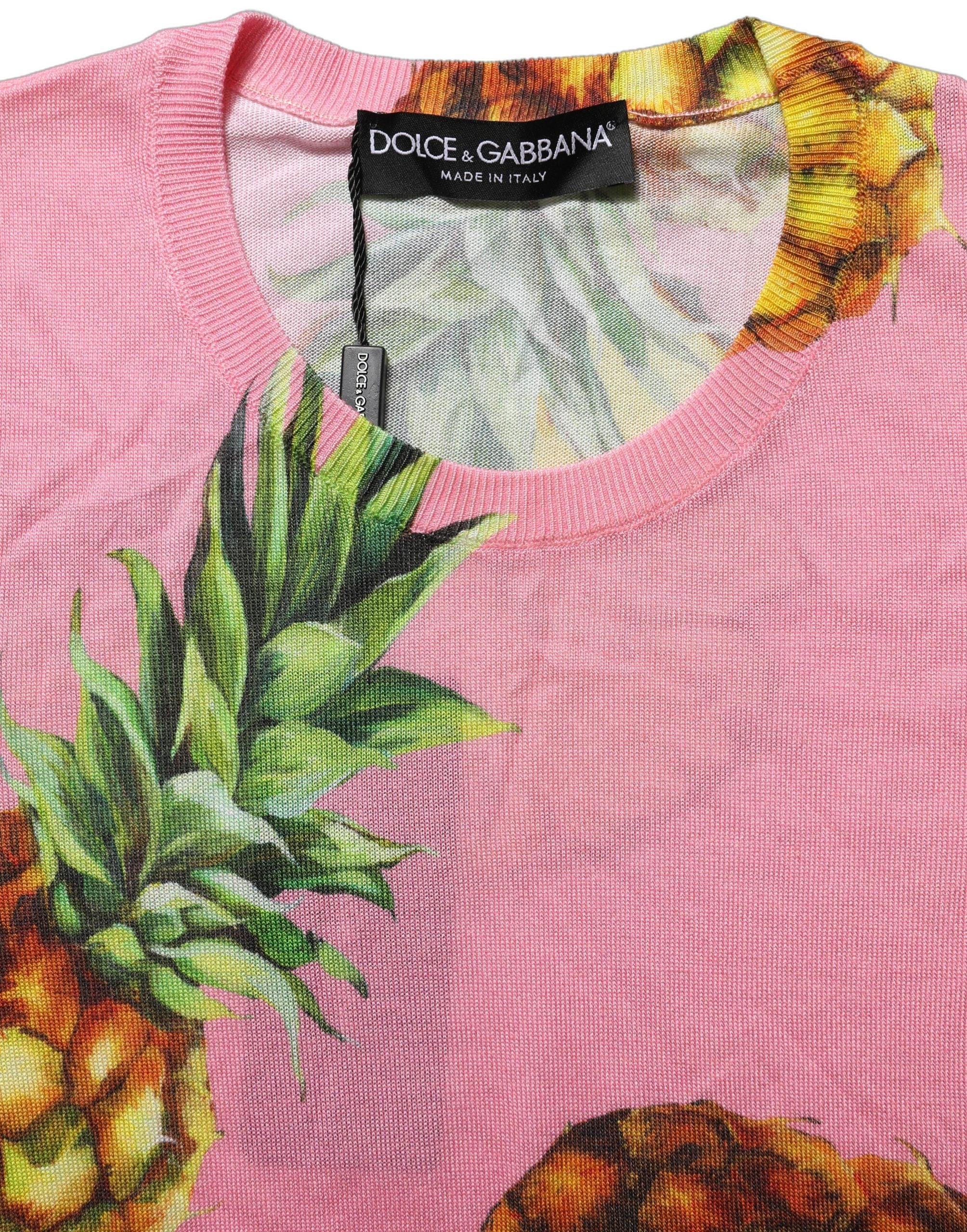 Dolce & Gabbana Pink Pineapple Roundneck Sleeveless Tank Top Dolce & Gabbana