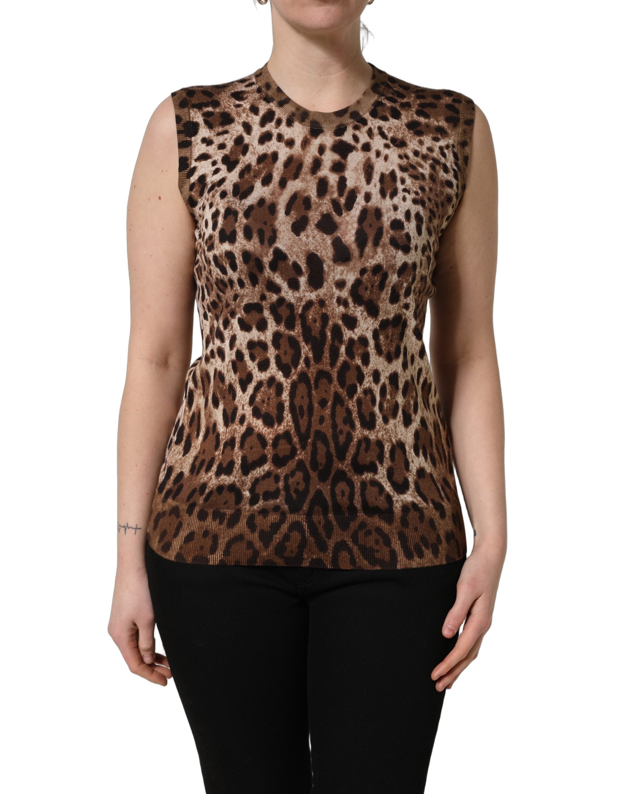 Dolce & Gabbana Brown Leopard Crew Neck Sleeveless Tank Top Dolce & Gabbana