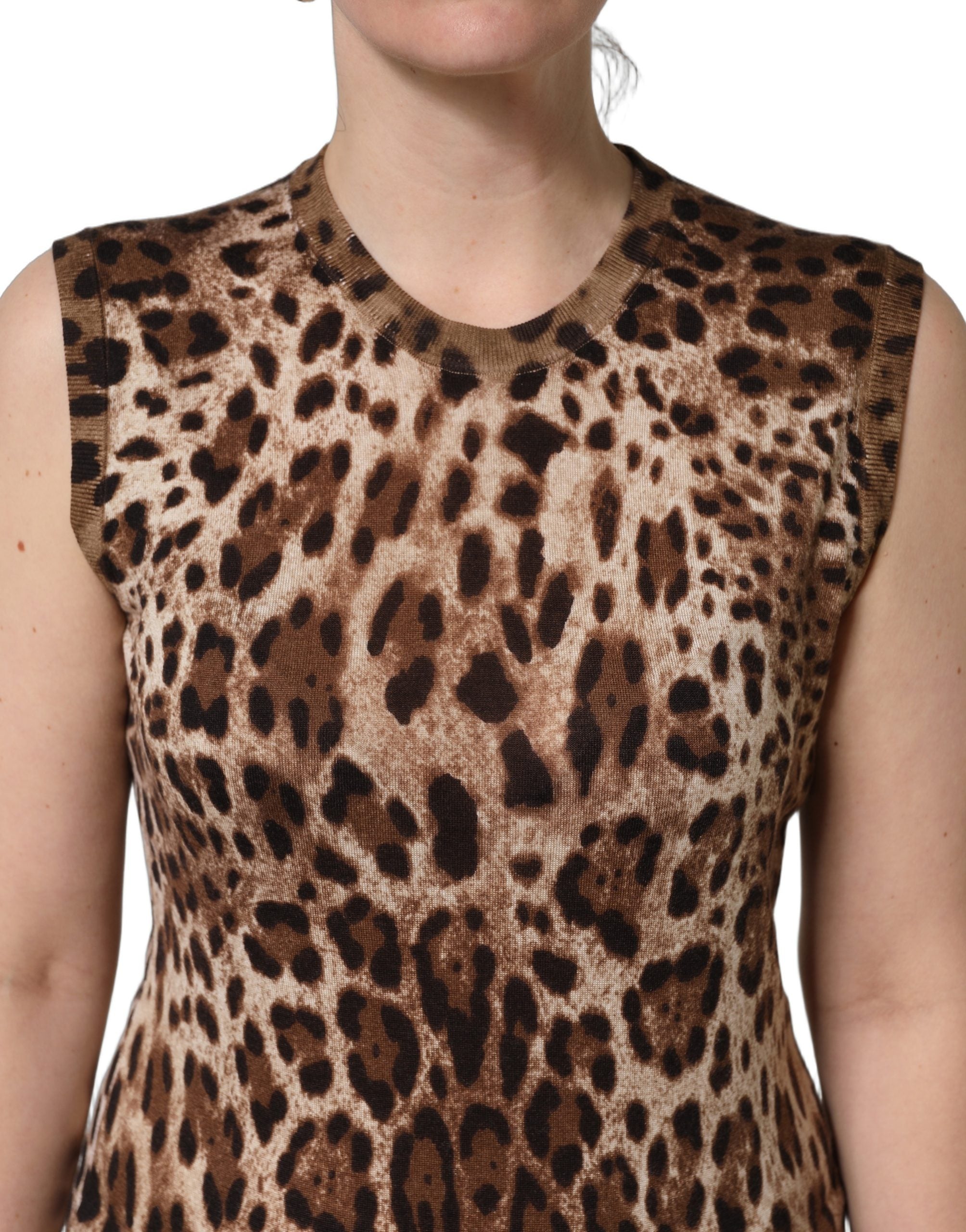Dolce & Gabbana Brown Leopard Crew Neck Sleeveless Tank Top Dolce & Gabbana