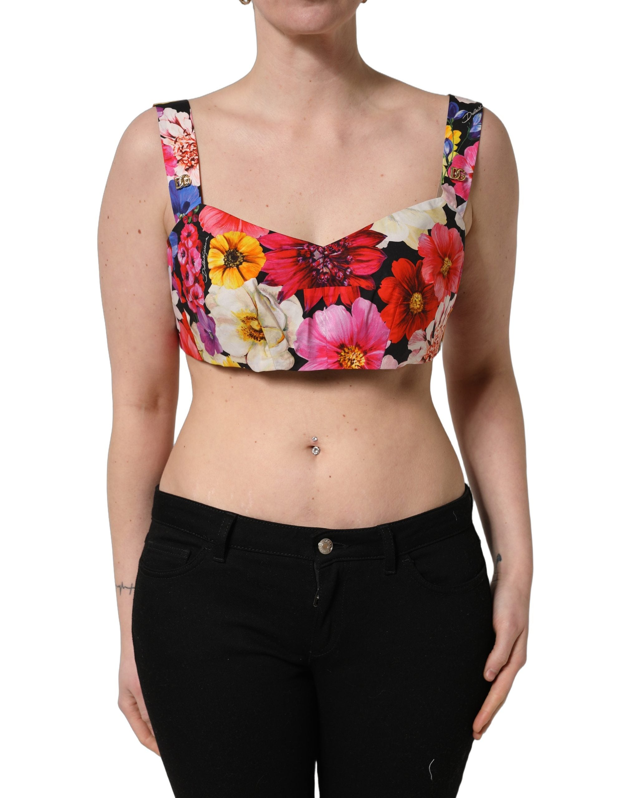 Dolce & Gabbana Multicolor Floral Cropped Bustier Tank Top Dolce & Gabbana