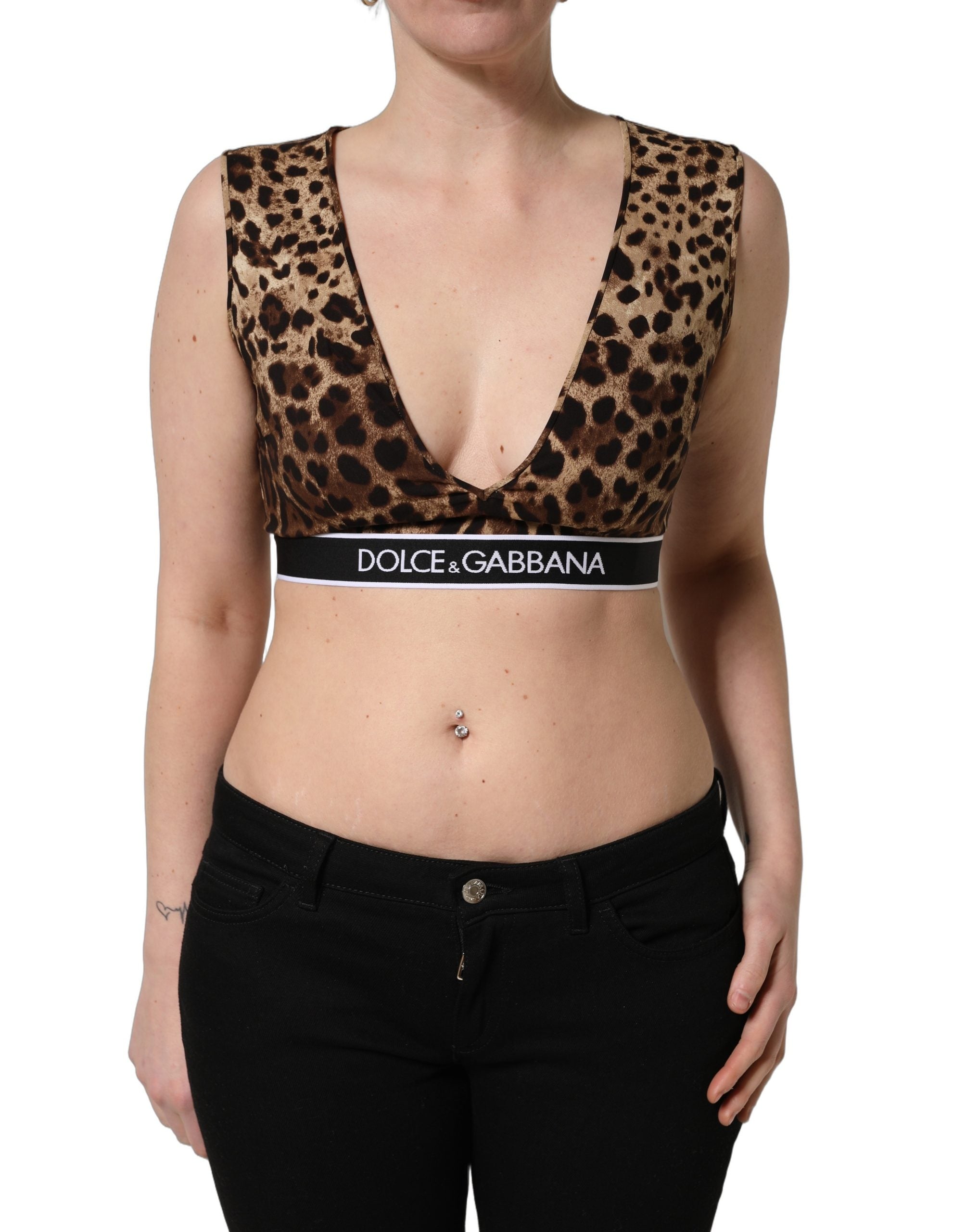 Dolce & Gabbana Brown Leopard Print Cropped Silk Tank Top Dolce & Gabbana