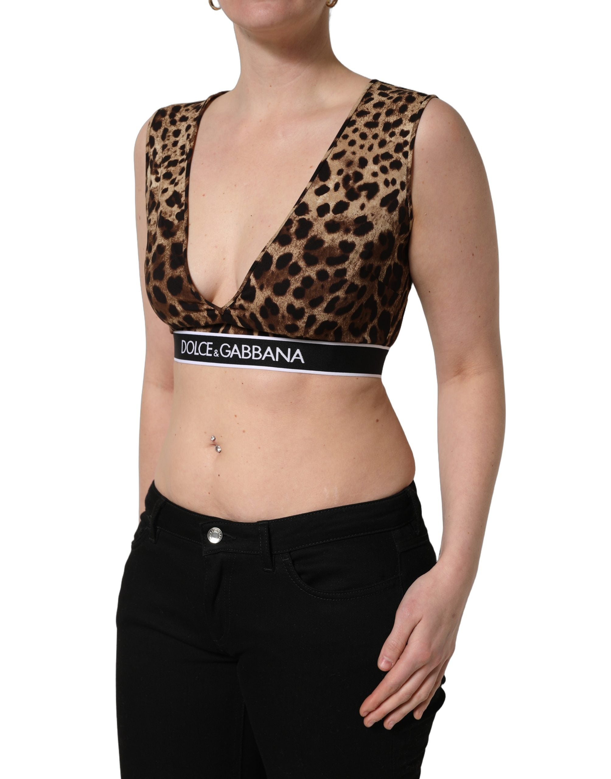 Dolce & Gabbana Brown Leopard Print Cropped Silk Tank Top Dolce & Gabbana