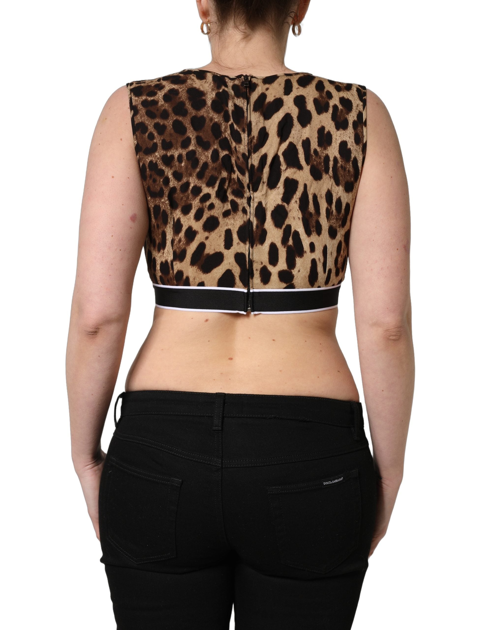 Dolce & Gabbana Brown Leopard Print Cropped Silk Tank Top Dolce & Gabbana