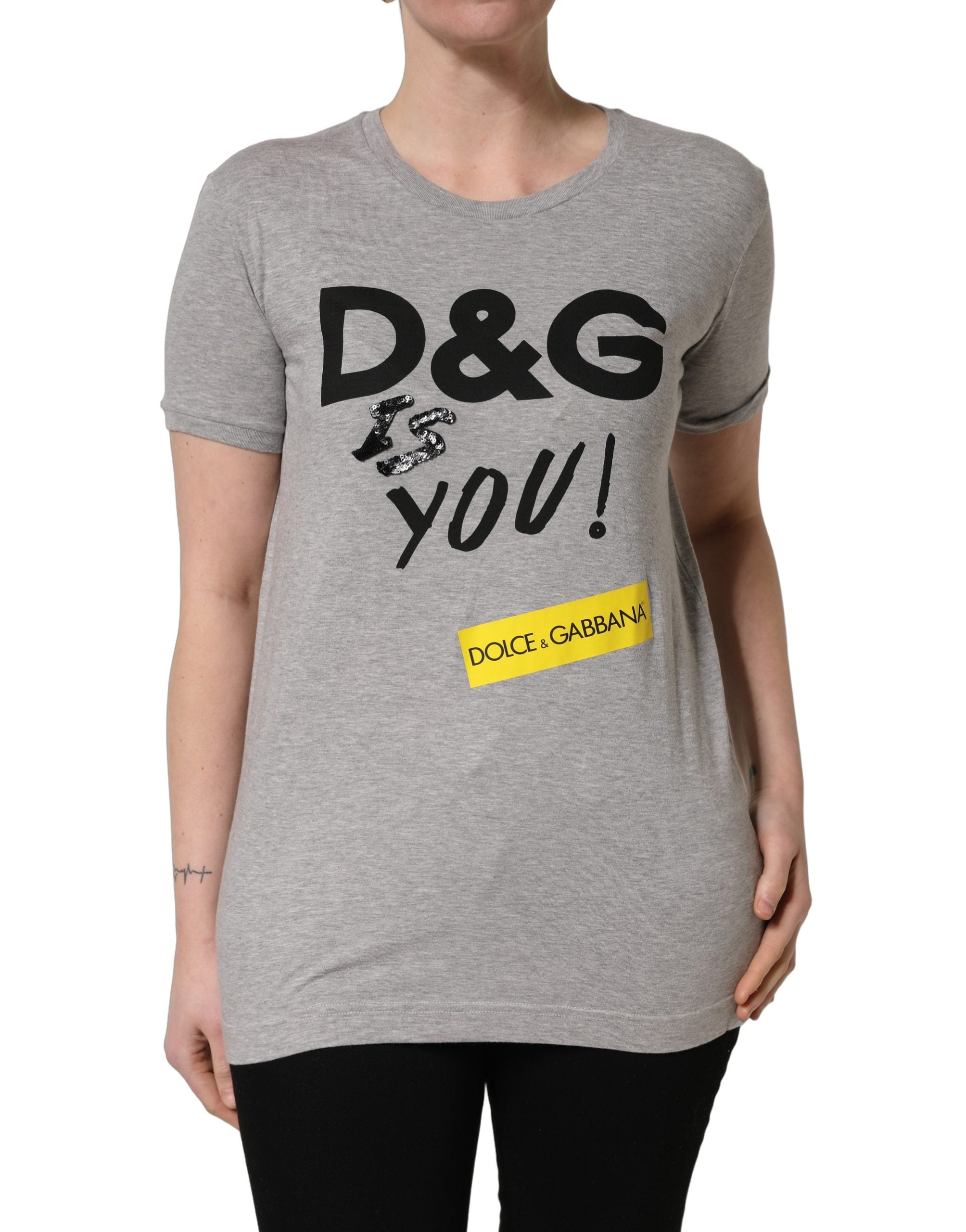 Dolce & Gabbana Gray Cotton Logo Printed Crew Neck T-shirt Dolce & Gabbana