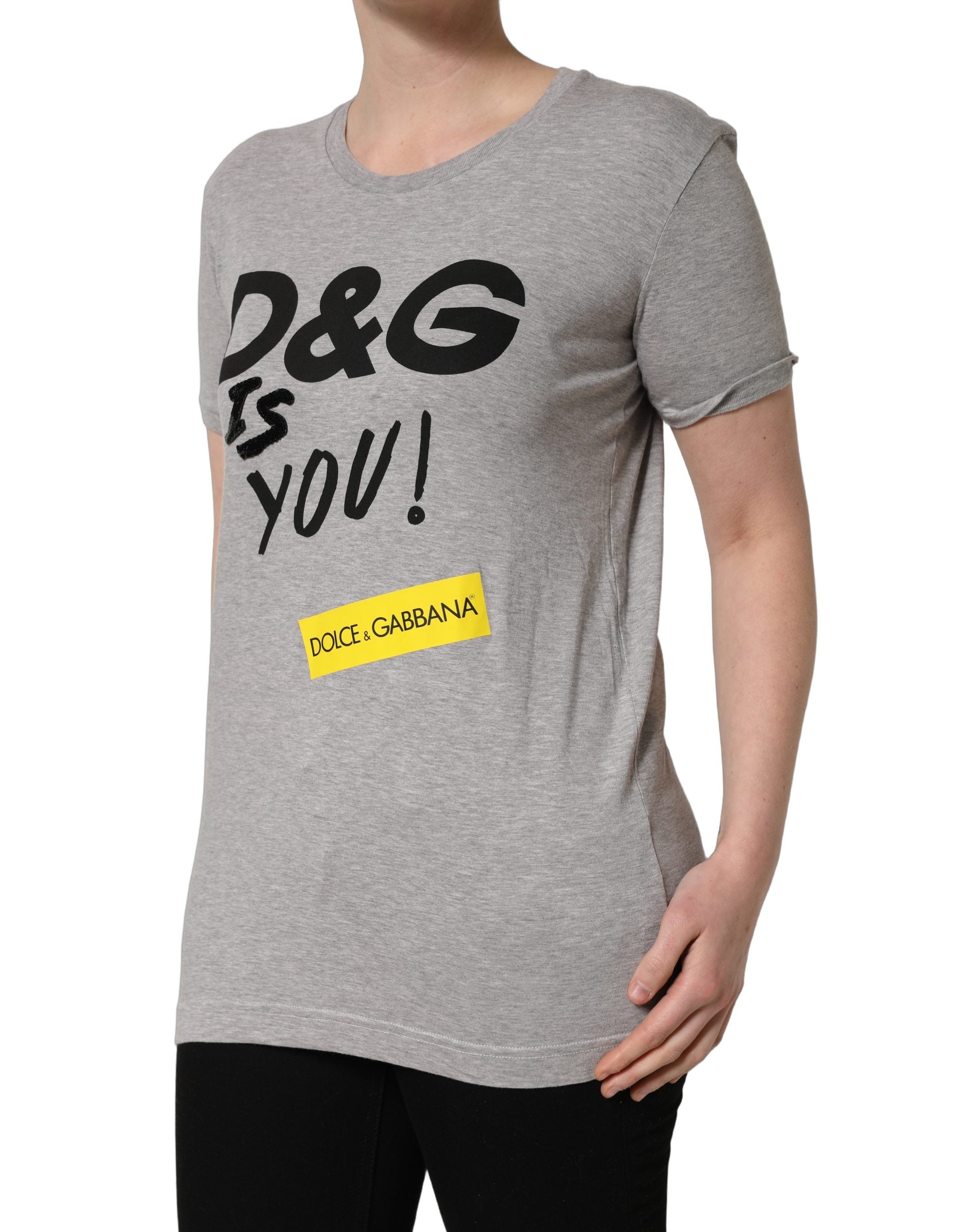 Dolce & Gabbana Gray Cotton Logo Printed Crew Neck T-shirt Dolce & Gabbana