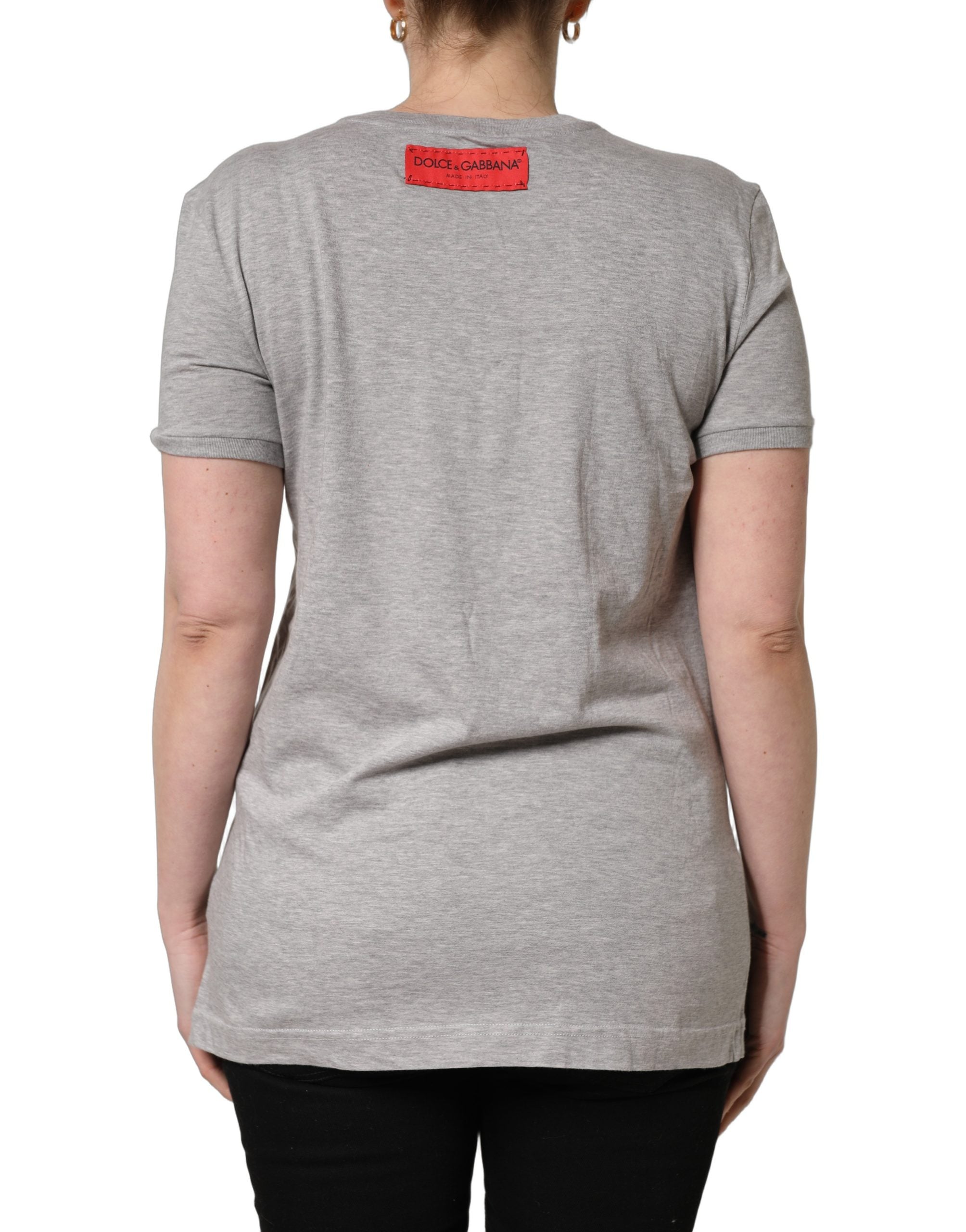Dolce & Gabbana Gray Cotton Logo Printed Crew Neck T-shirt Dolce & Gabbana