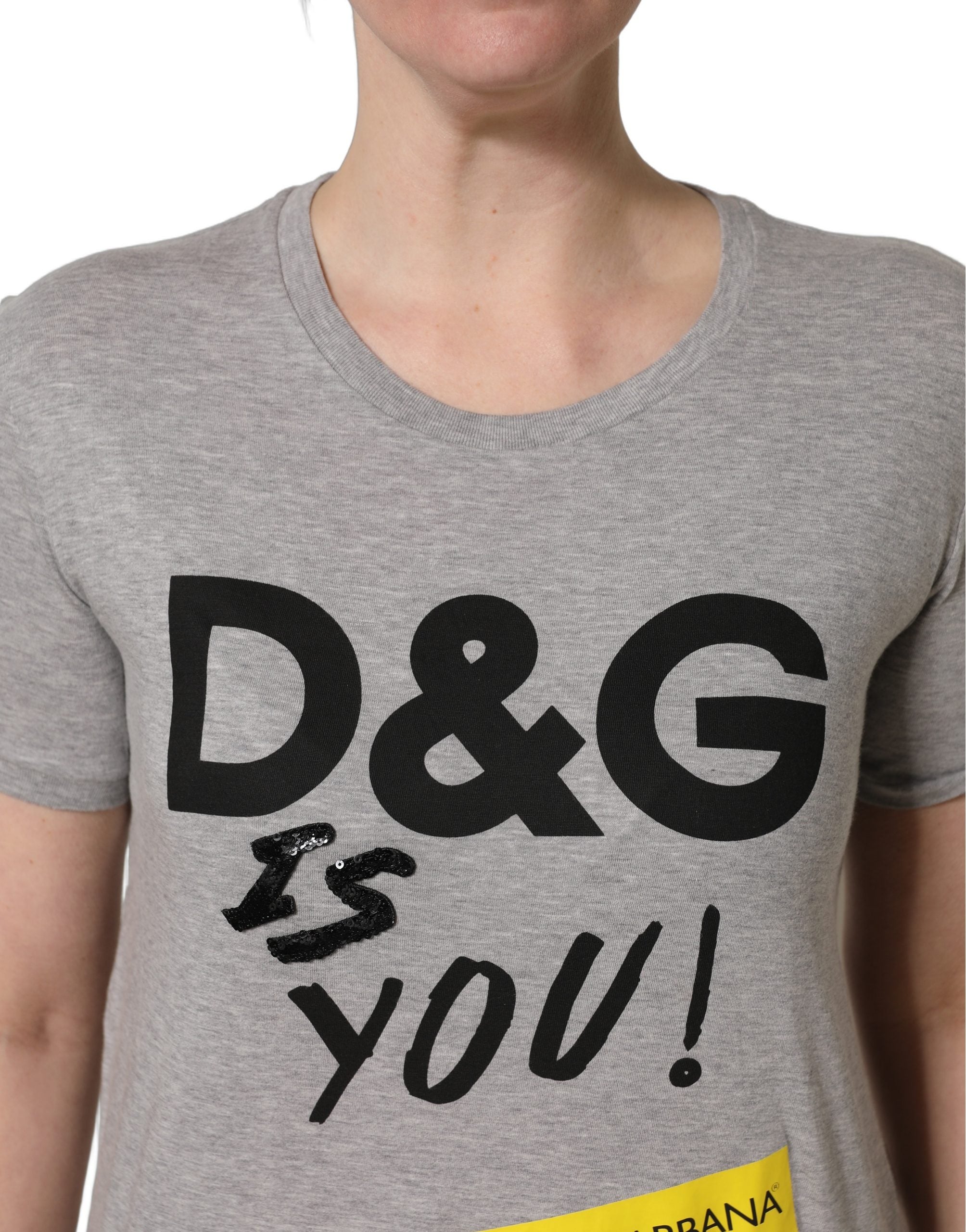 Dolce & Gabbana Gray Cotton Logo Printed Crew Neck T-shirt Dolce & Gabbana