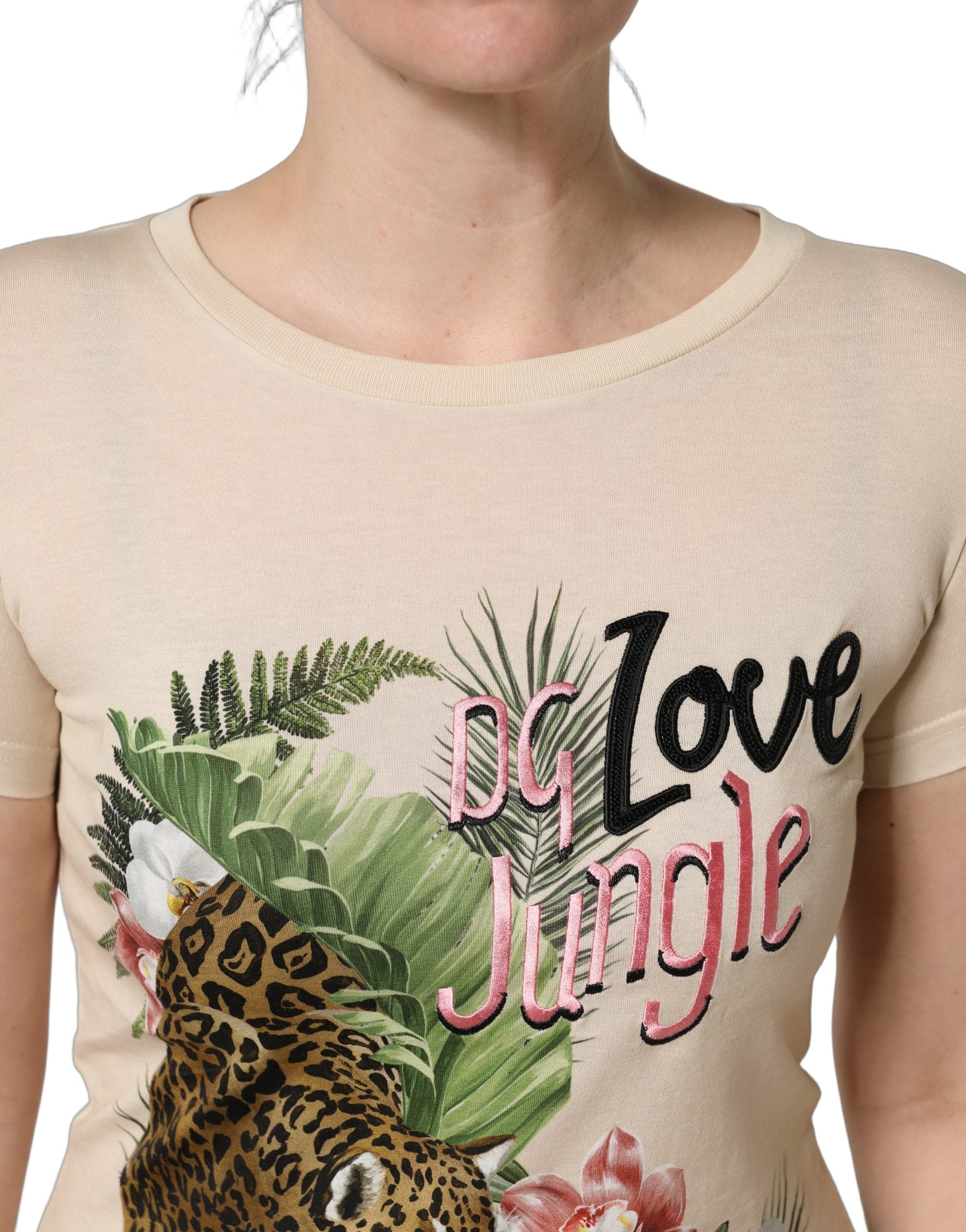 Dolce & Gabbana Beige Jungle Print Cotton Round Neck T-Shirt Dolce & Gabbana
