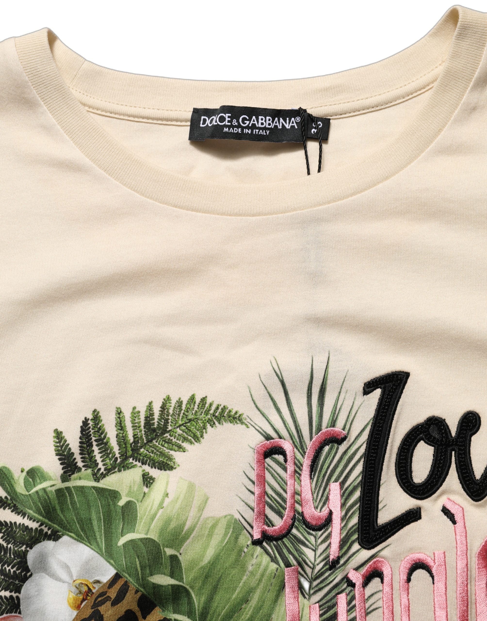 Dolce & Gabbana Beige Jungle Print Cotton Round Neck T-Shirt Dolce & Gabbana