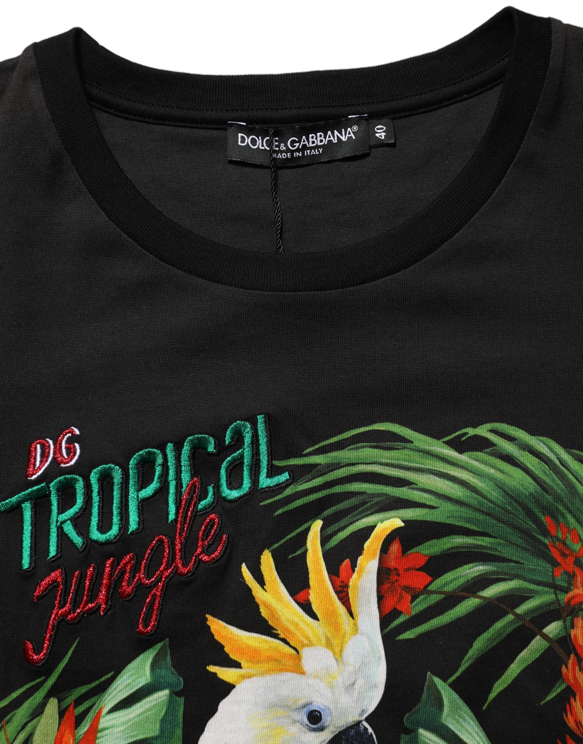 Dolce & Gabbana Black Tropical Print Cotton Round Neck T-Shirt Dolce & Gabbana
