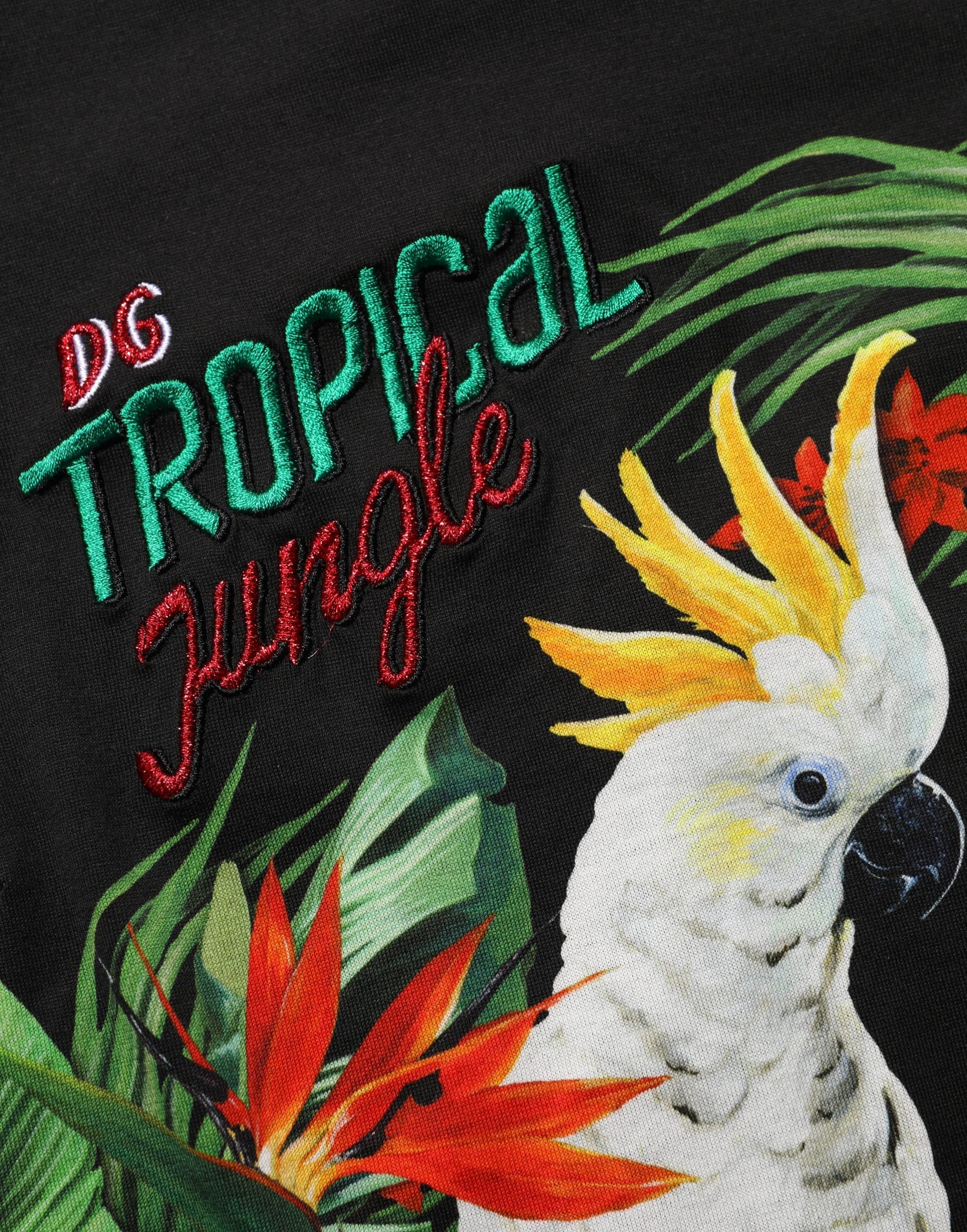 Dolce & Gabbana Black Tropical Print Cotton Round Neck T-Shirt Dolce & Gabbana
