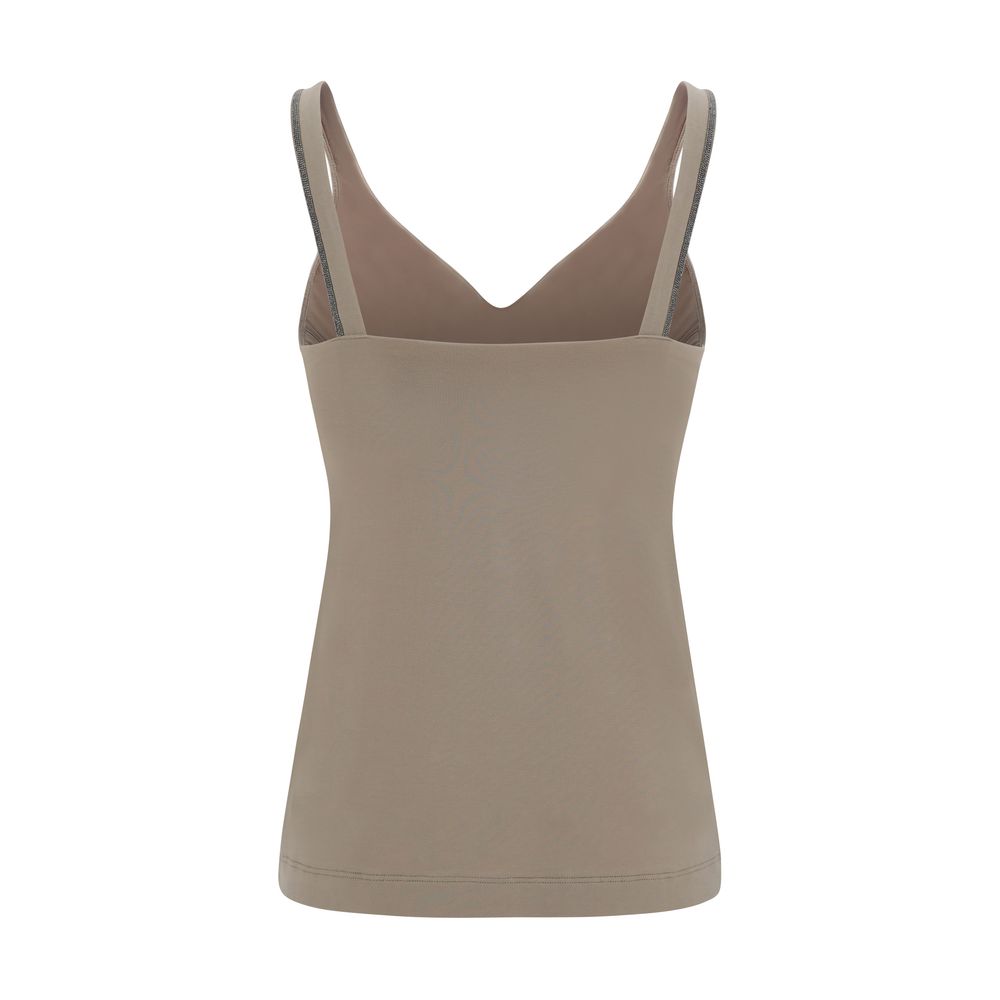 Brunello Cucinelli Beige Cotton Sleeveles T-Shirt Brunello Cucinelli