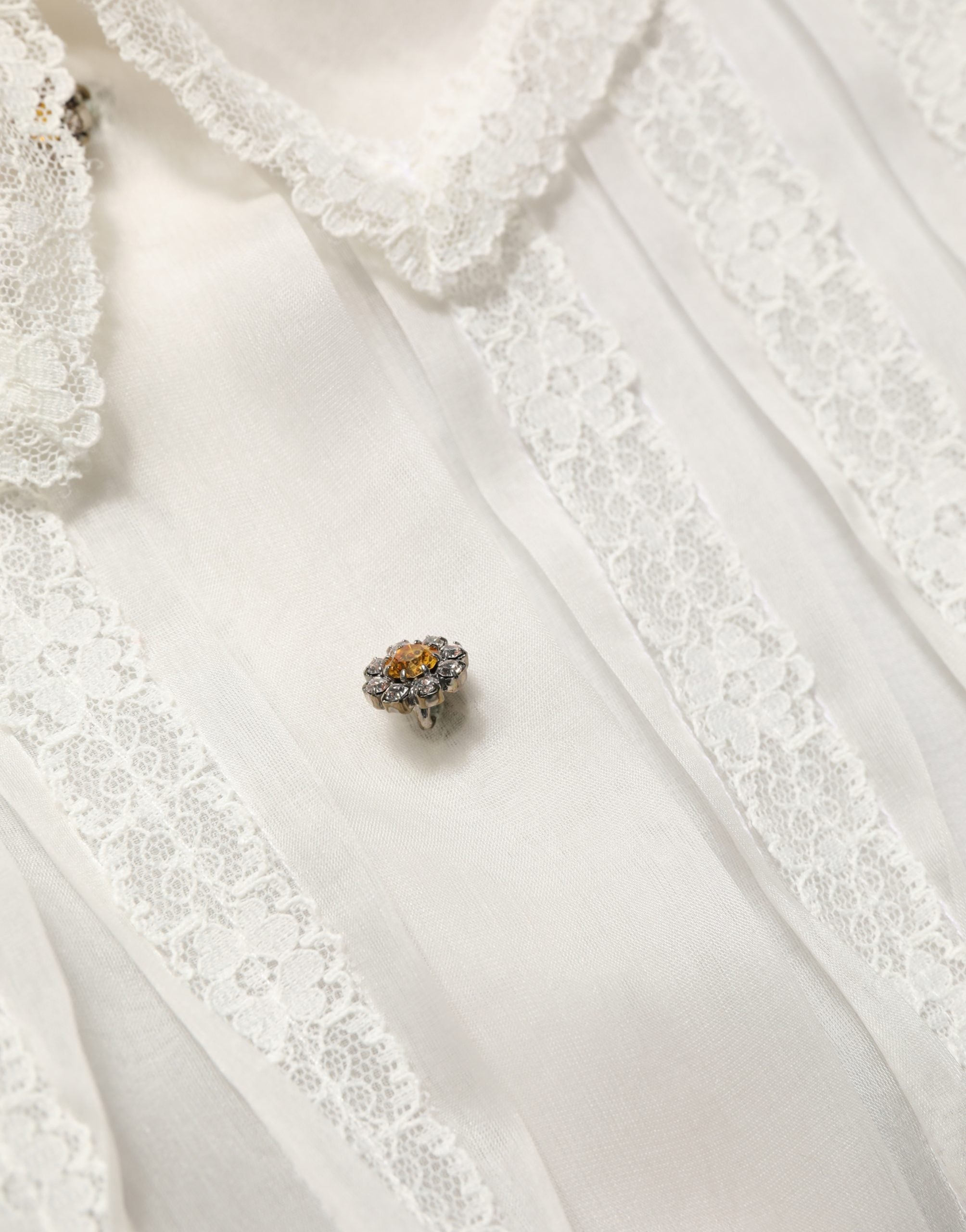 Dolce & Gabbana White Ruffled Sheer Silk Buttoned Blouse Top Dolce & Gabbana