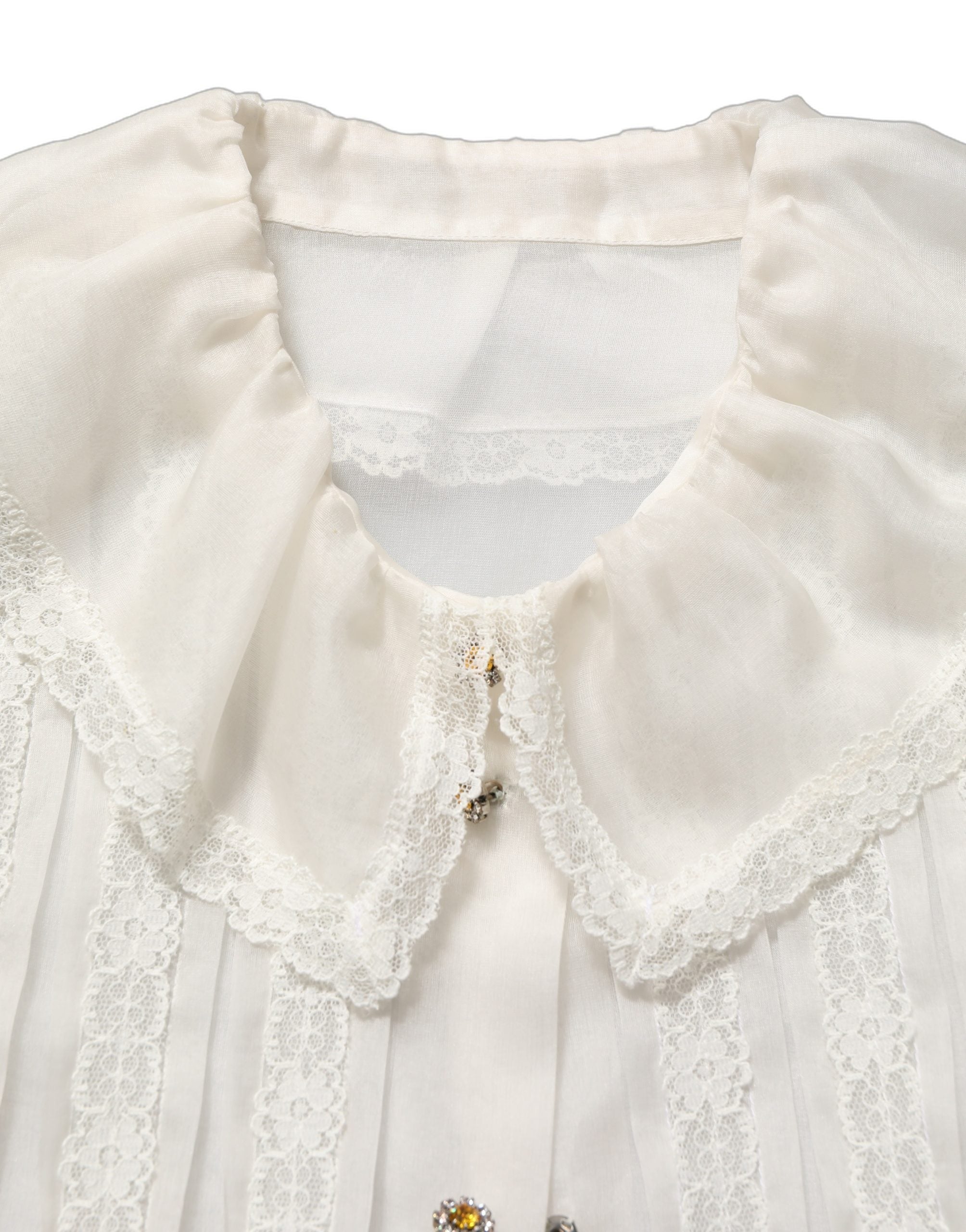 Dolce & Gabbana White Ruffled Sheer Silk Buttoned Blouse Top Dolce & Gabbana