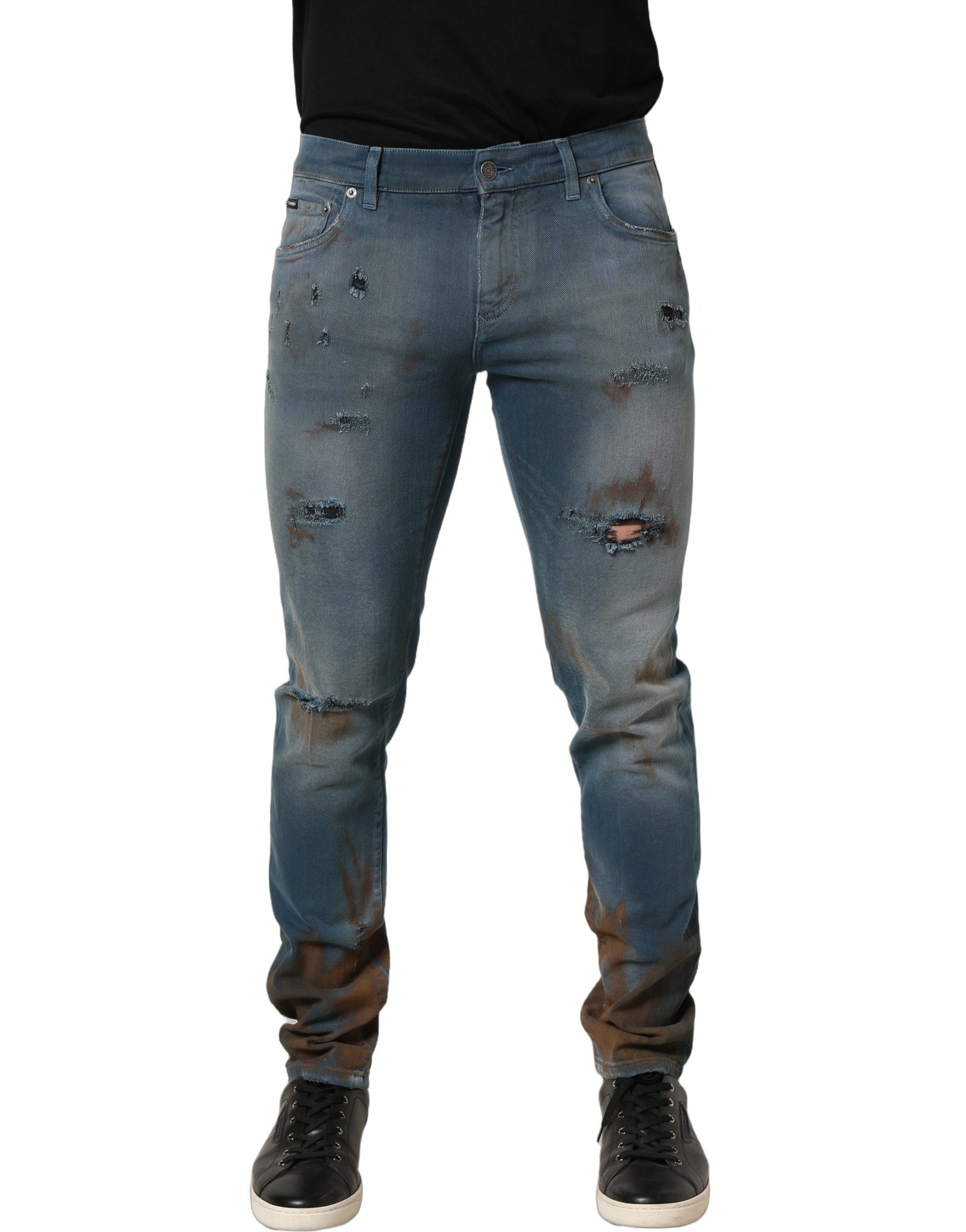Dolce & Gabbana Blue Distressed Mid Waist Skinny Denim Jeans Dolce & Gabbana