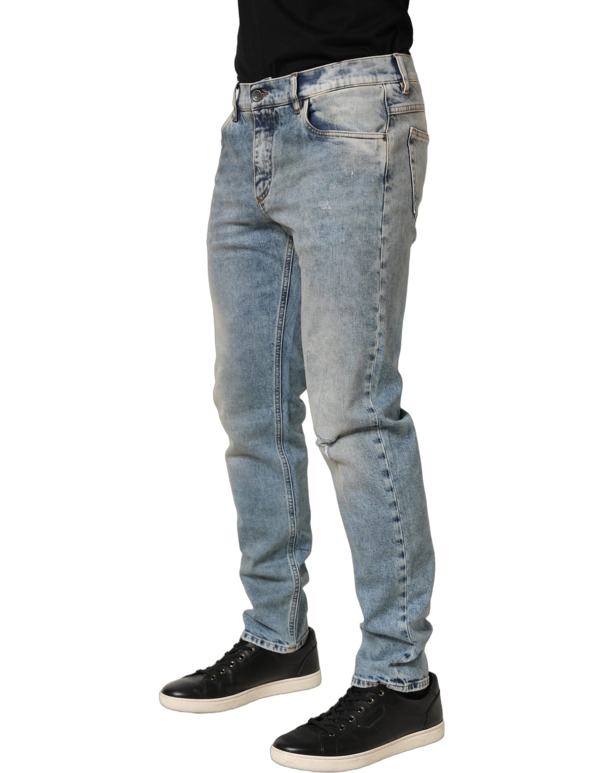Dolce & Gabbana Blue Washed Mid Waist Straight Men Denim Jeans Dolce & Gabbana