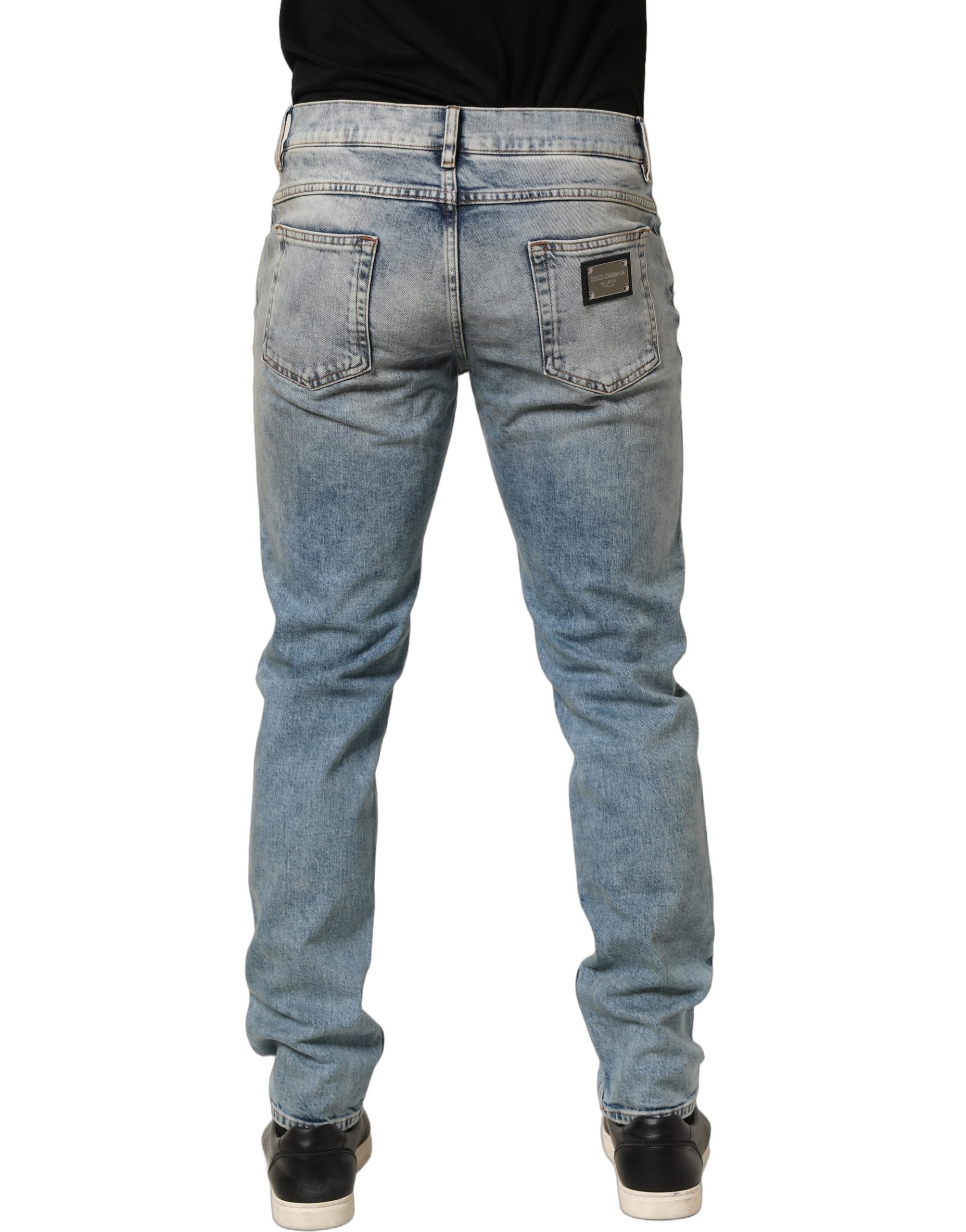Dolce & Gabbana Blue Washed Mid Waist Straight Men Denim Jeans Dolce & Gabbana