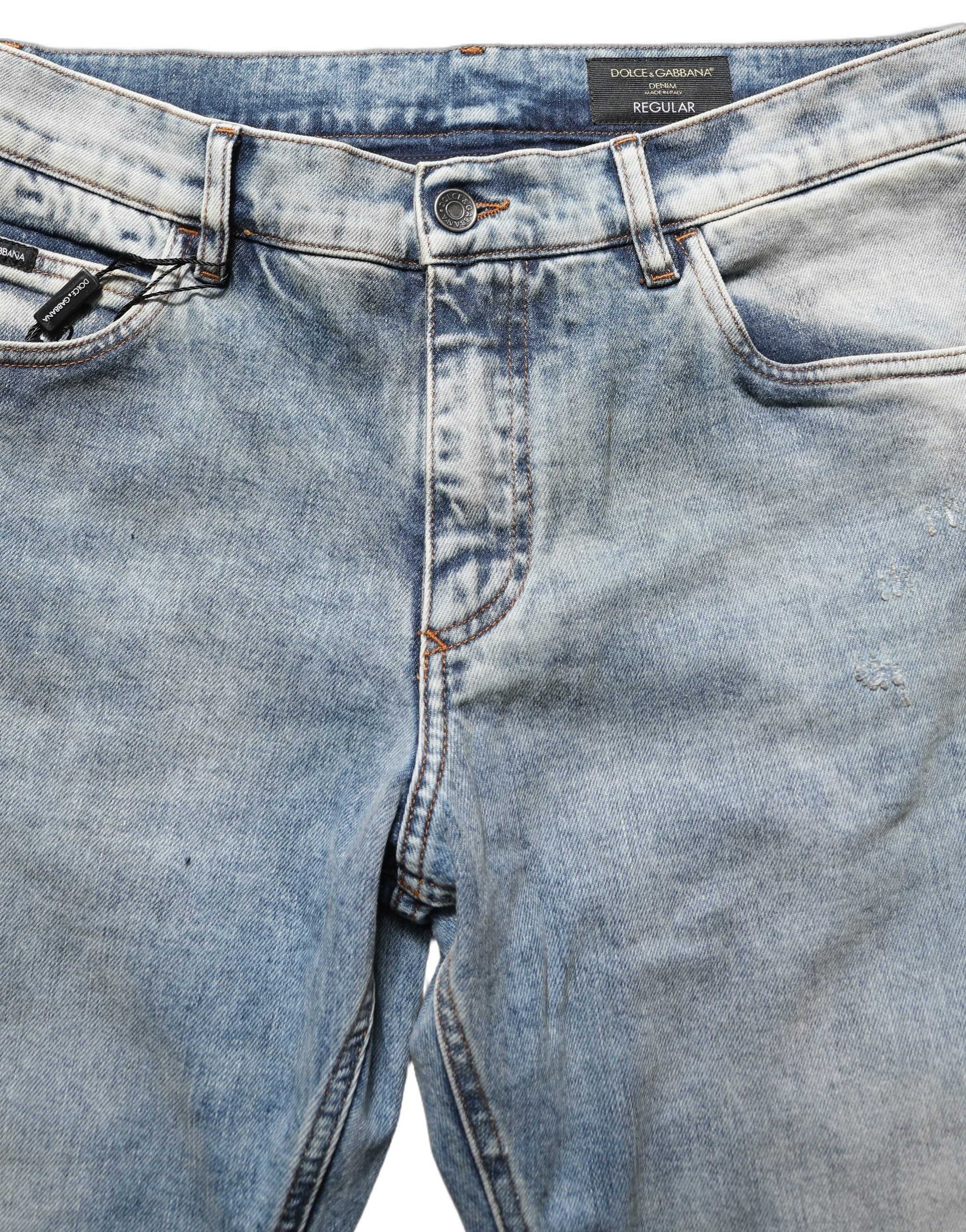 Dolce & Gabbana Blue Washed Mid Waist Straight Men Denim Jeans Dolce & Gabbana