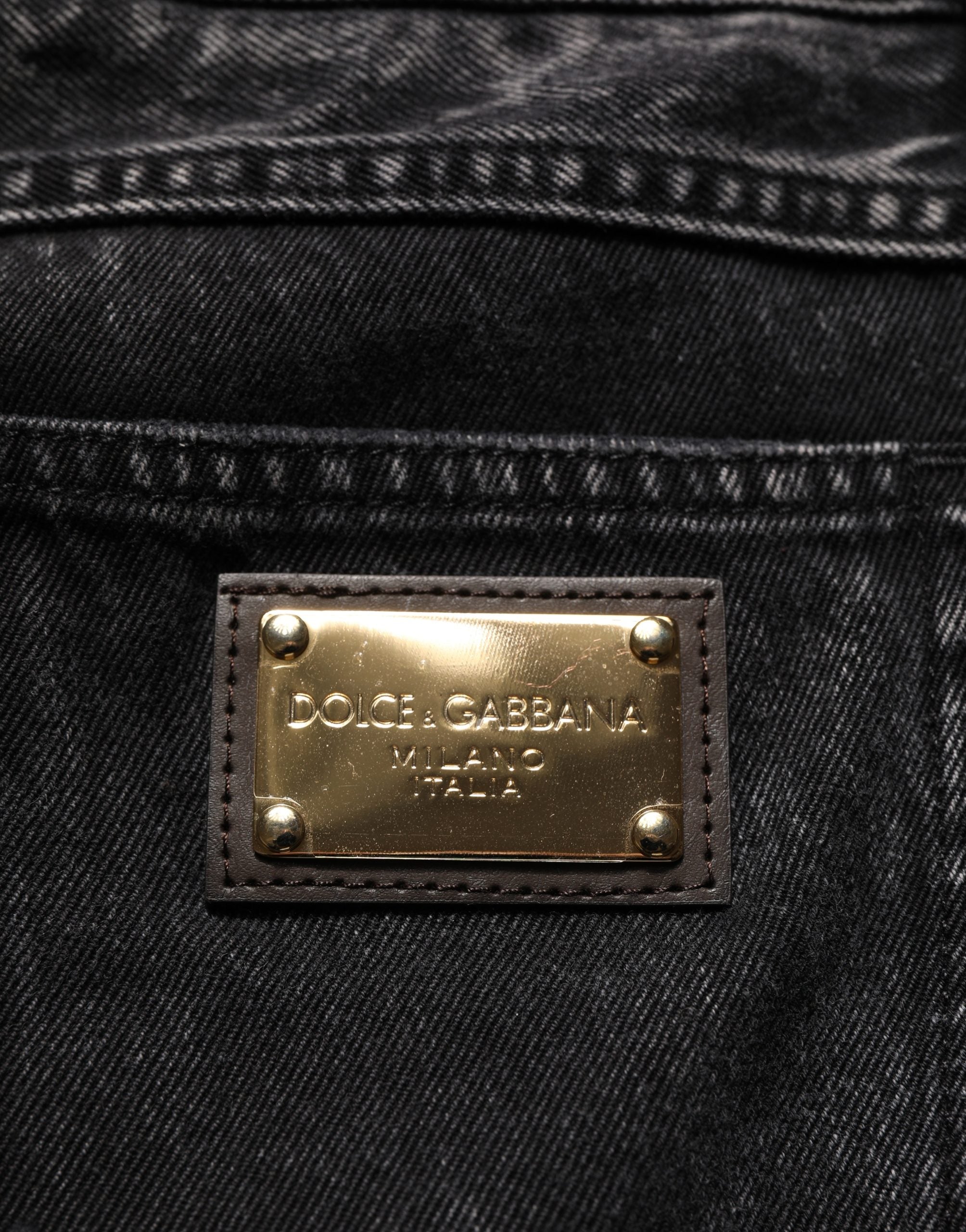 Dolce & Gabbana Black Distressed Cotton Straight Denim Jeans Dolce & Gabbana