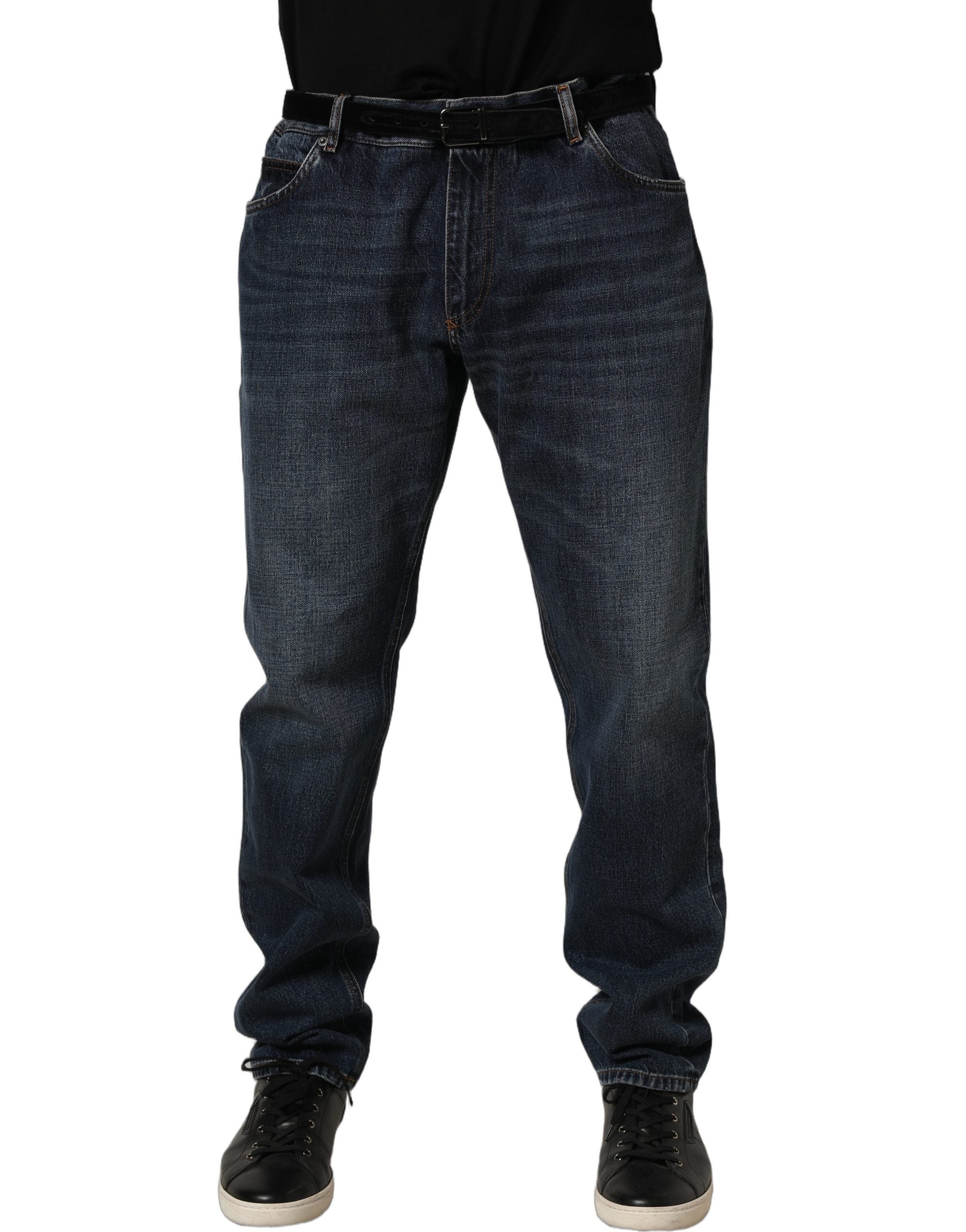 Dolce & Gabbana Dark Blue Washed MidWaist Straight Denim Jeans Dolce & Gabbana