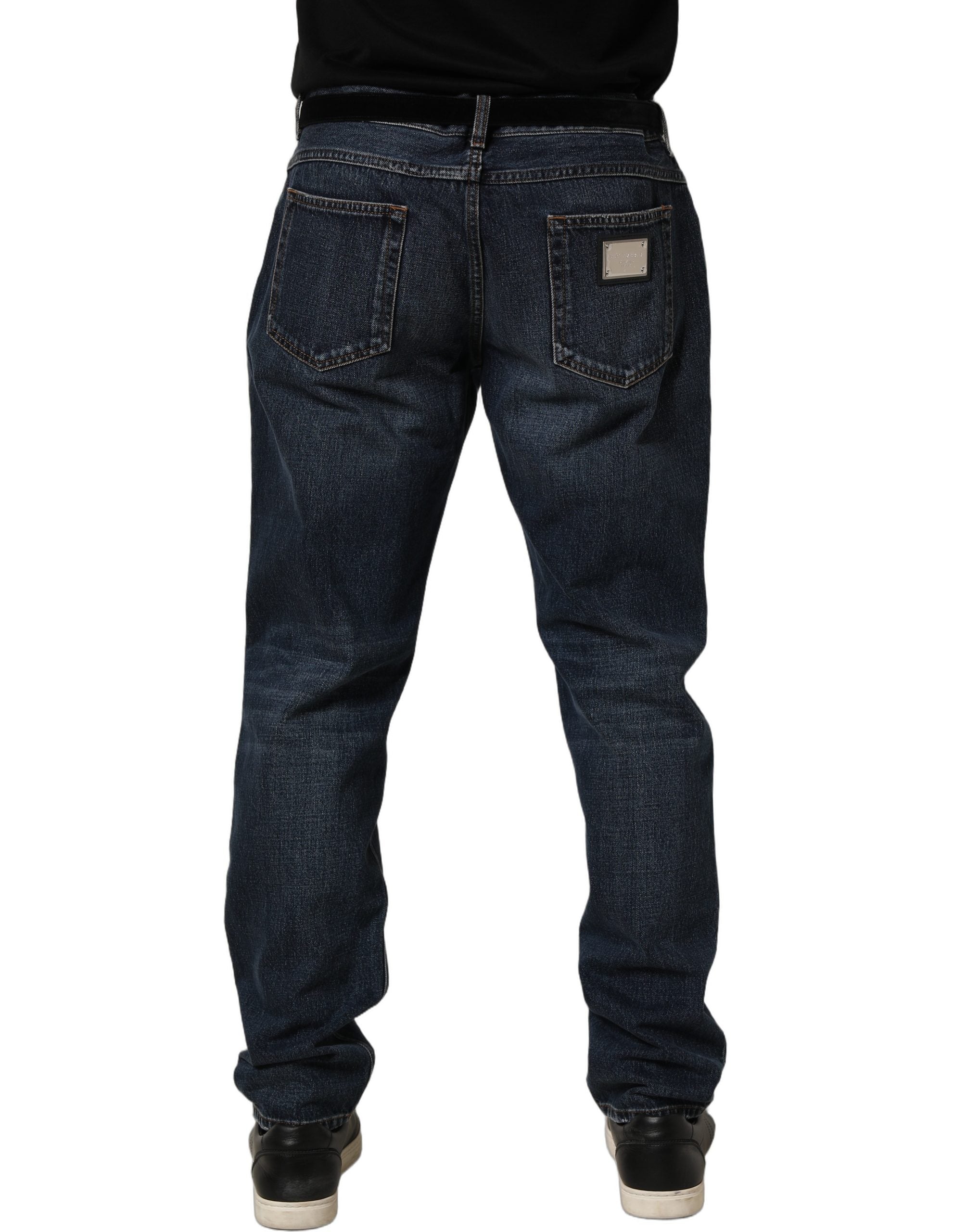Dolce & Gabbana Dark Blue Washed MidWaist Straight Denim Jeans Dolce & Gabbana