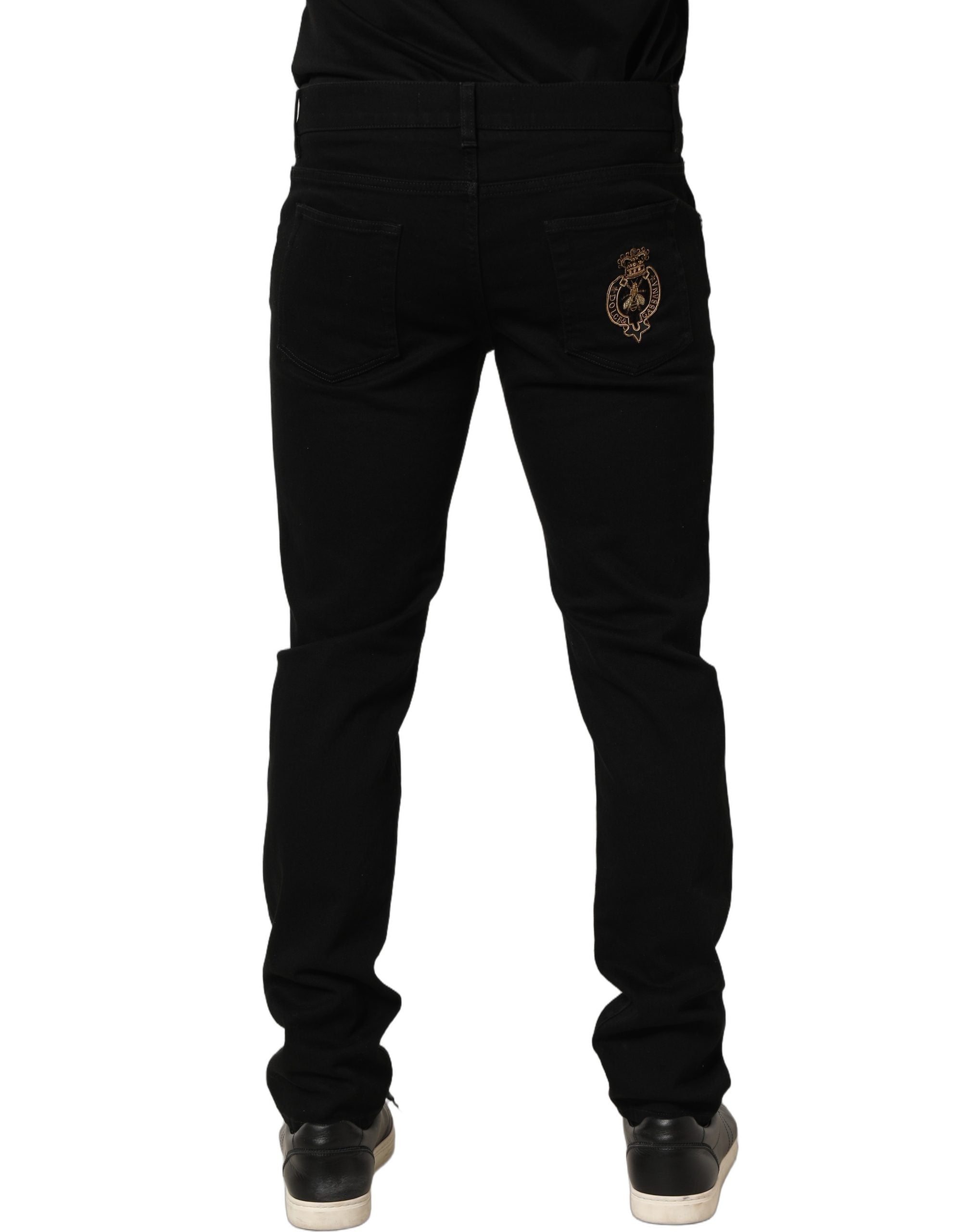 Dolce & Gabbana Black Heraldic Embroidered Skinny Denim Jeans Dolce & Gabbana