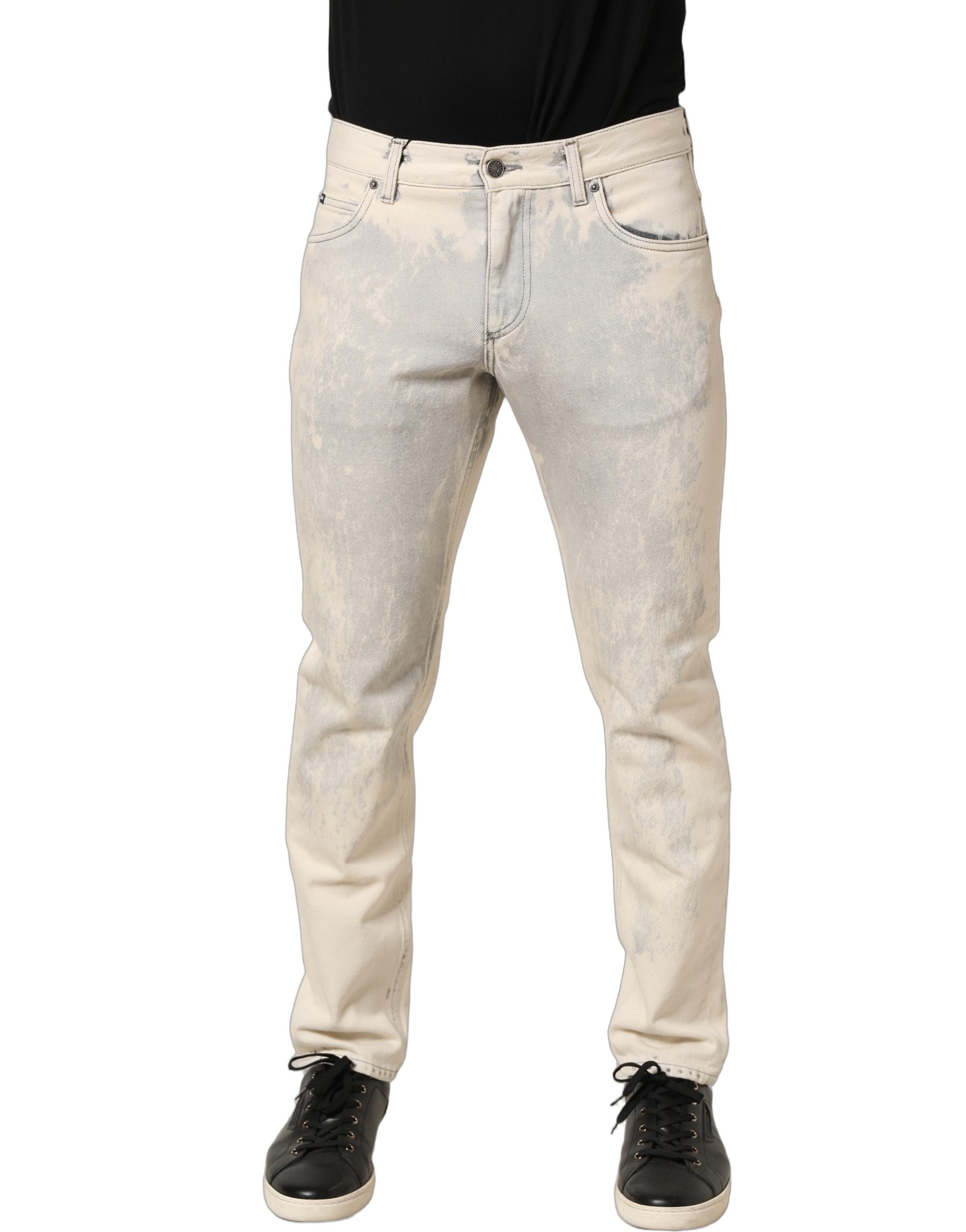 Dolce & Gabbana Beige Tie Dye Cotton Straight Men Denim Jeans Dolce & Gabbana