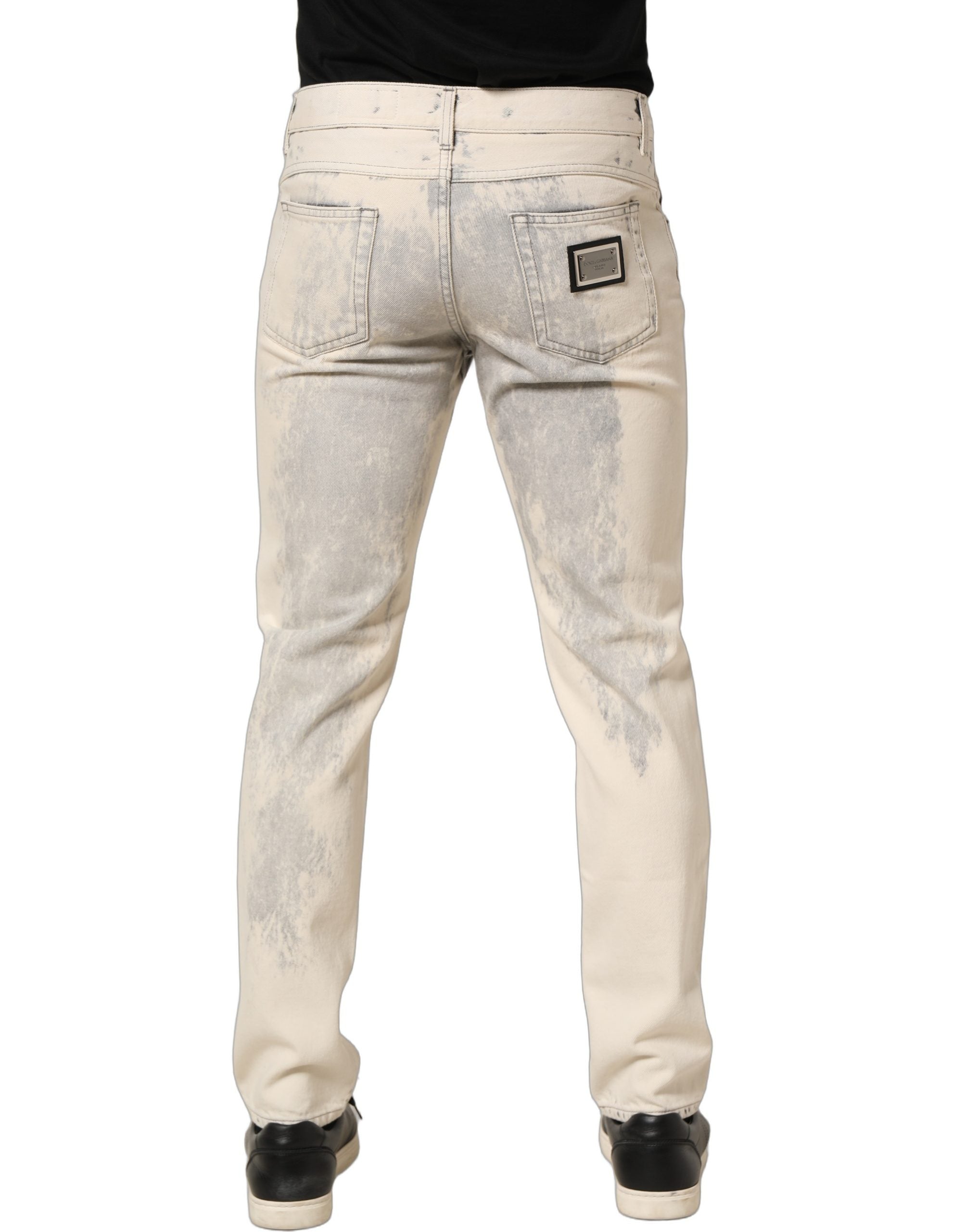 Dolce & Gabbana Beige Tie Dye Cotton Straight Men Denim Jeans Dolce & Gabbana